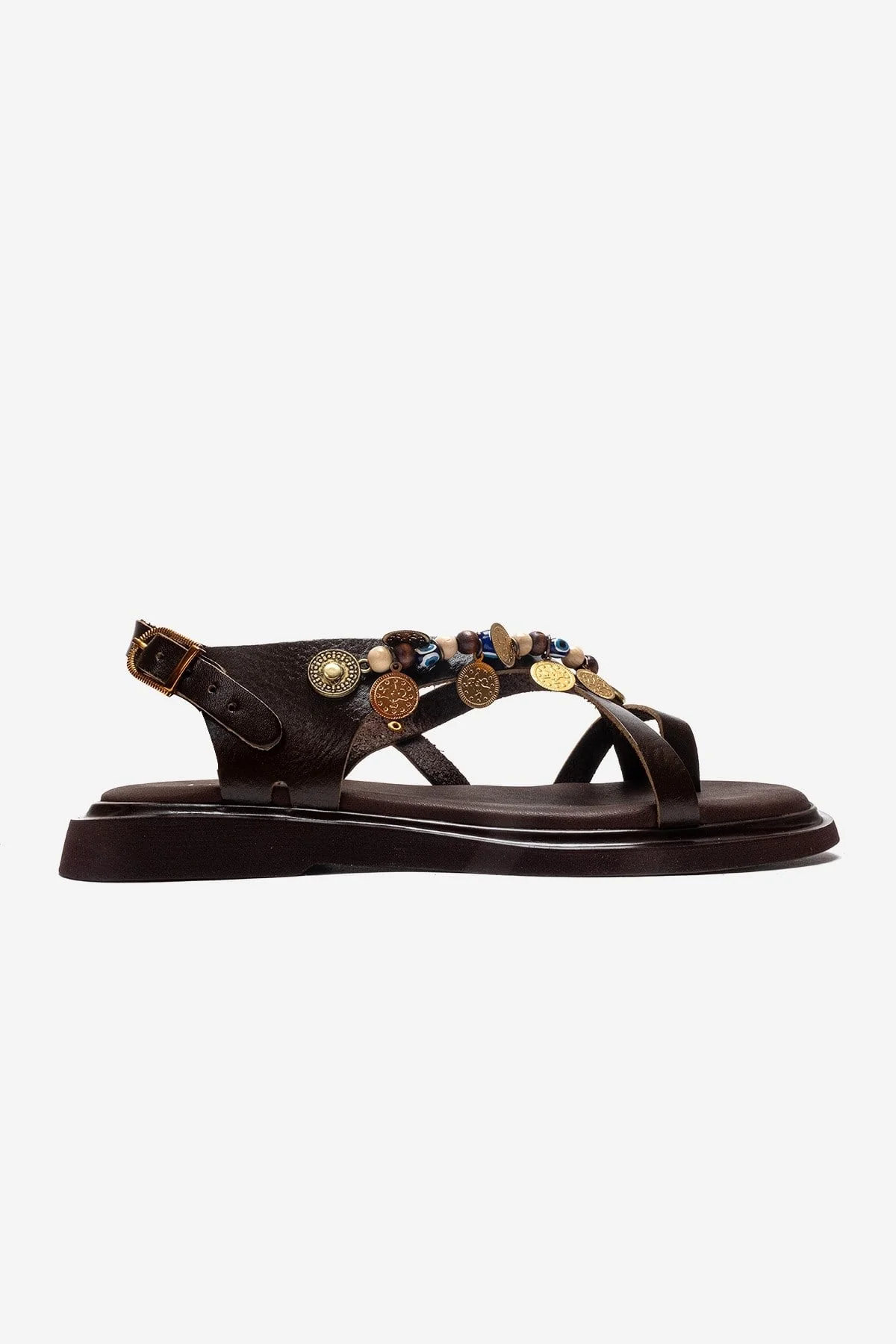 HUSH - Brown Genuine Leather Beaded Toe-Post Sandal (Women) - Image 4