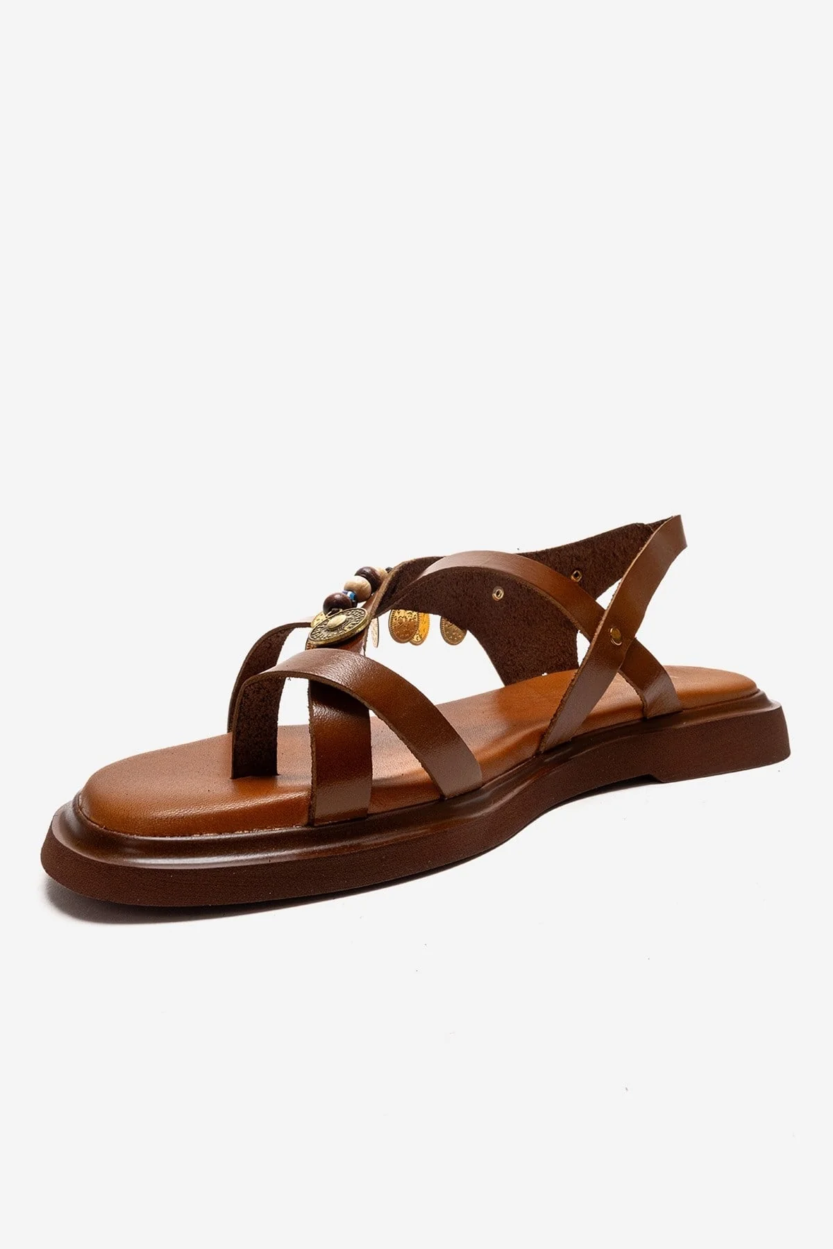 HUSH - Cognac Genuine Leather Beaded Toe-Post Sandal (Women) - Image 6