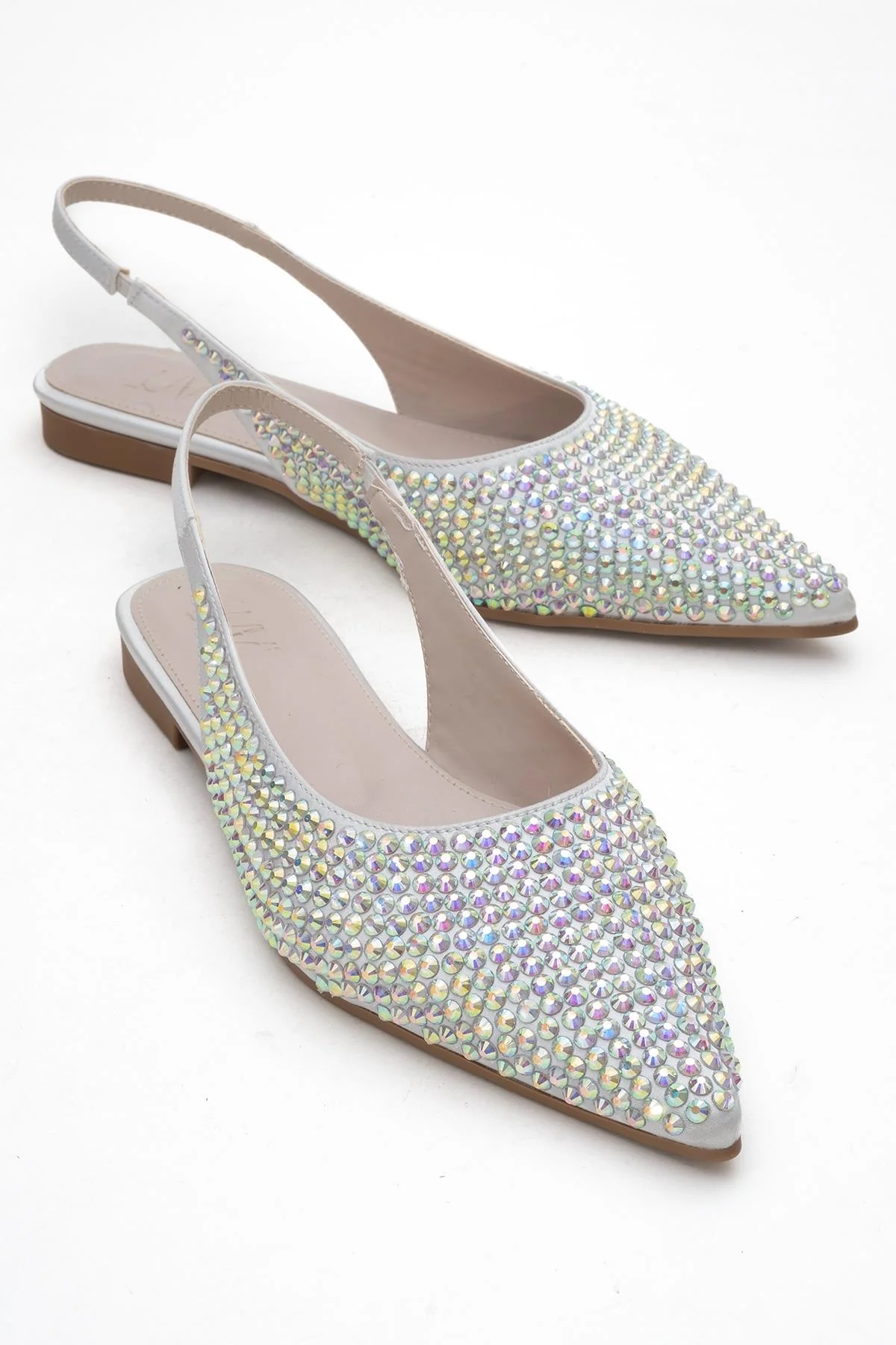 Ida - Silver Pointed Toe Open-Back Ballet Flat (Women)
