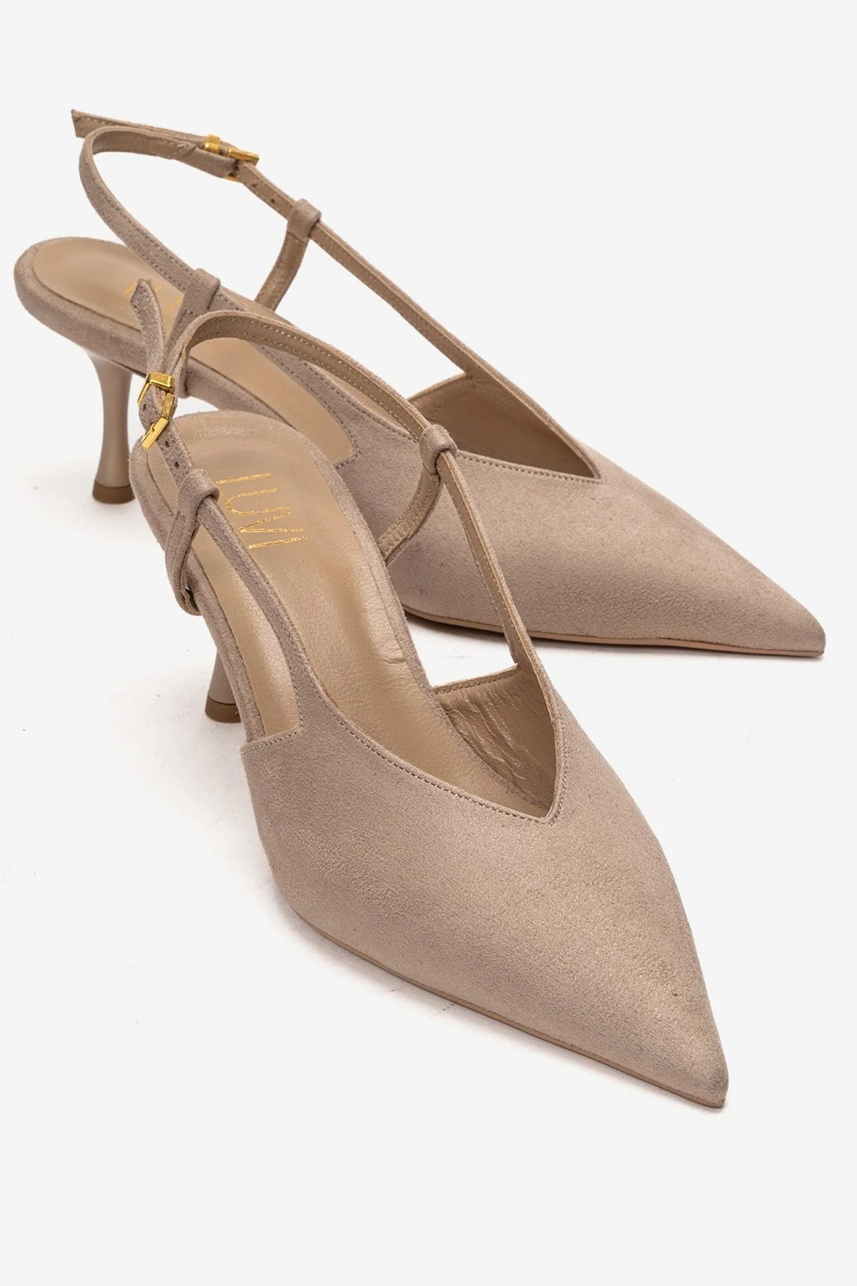 Irena - Beige Suede Backless Pointed Toe Stiletto Pump, Genuine Leather (Women)
