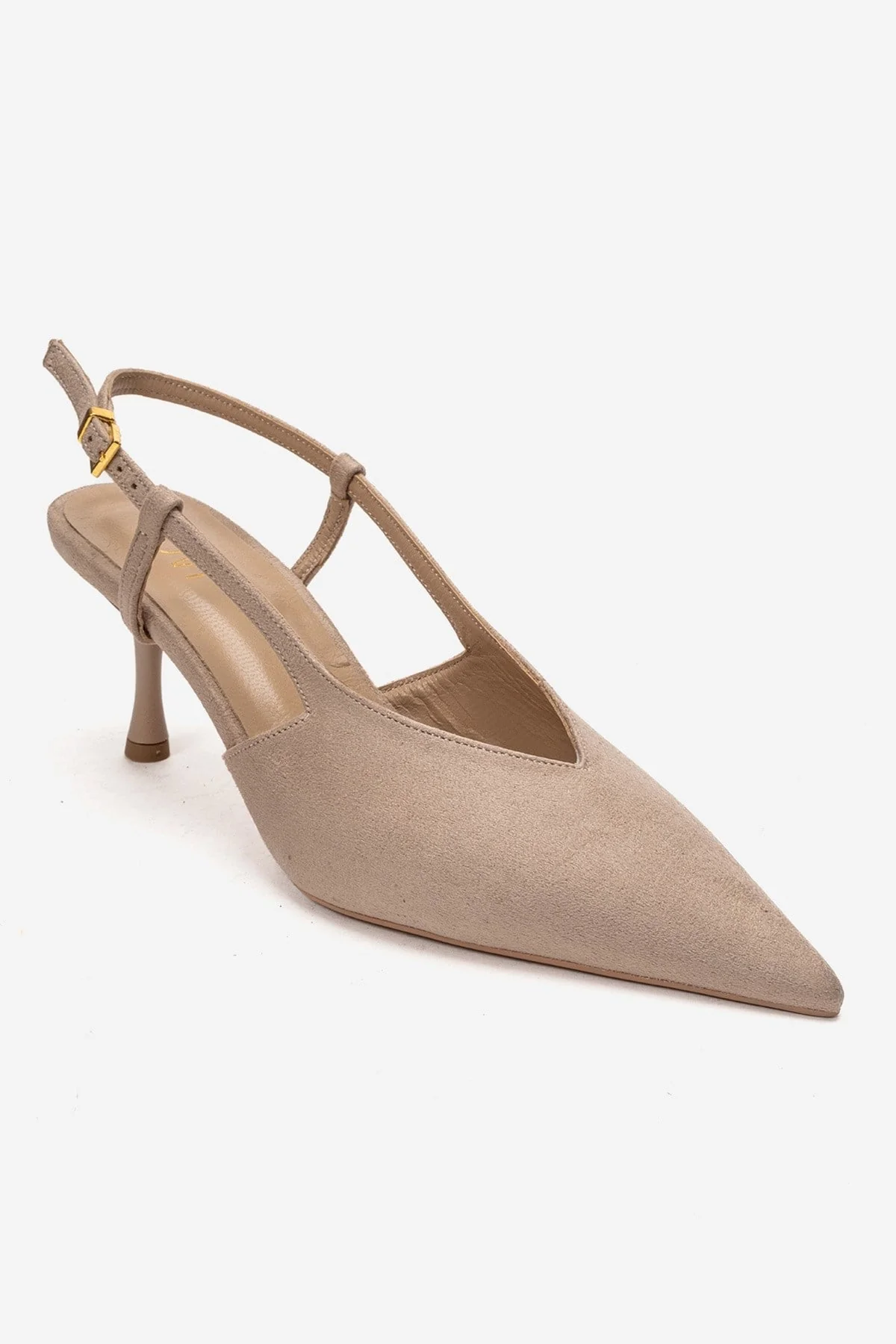 Irena - Beige Suede Backless Pointed Toe Stiletto Pump, Genuine Leather (Women) - Image 3