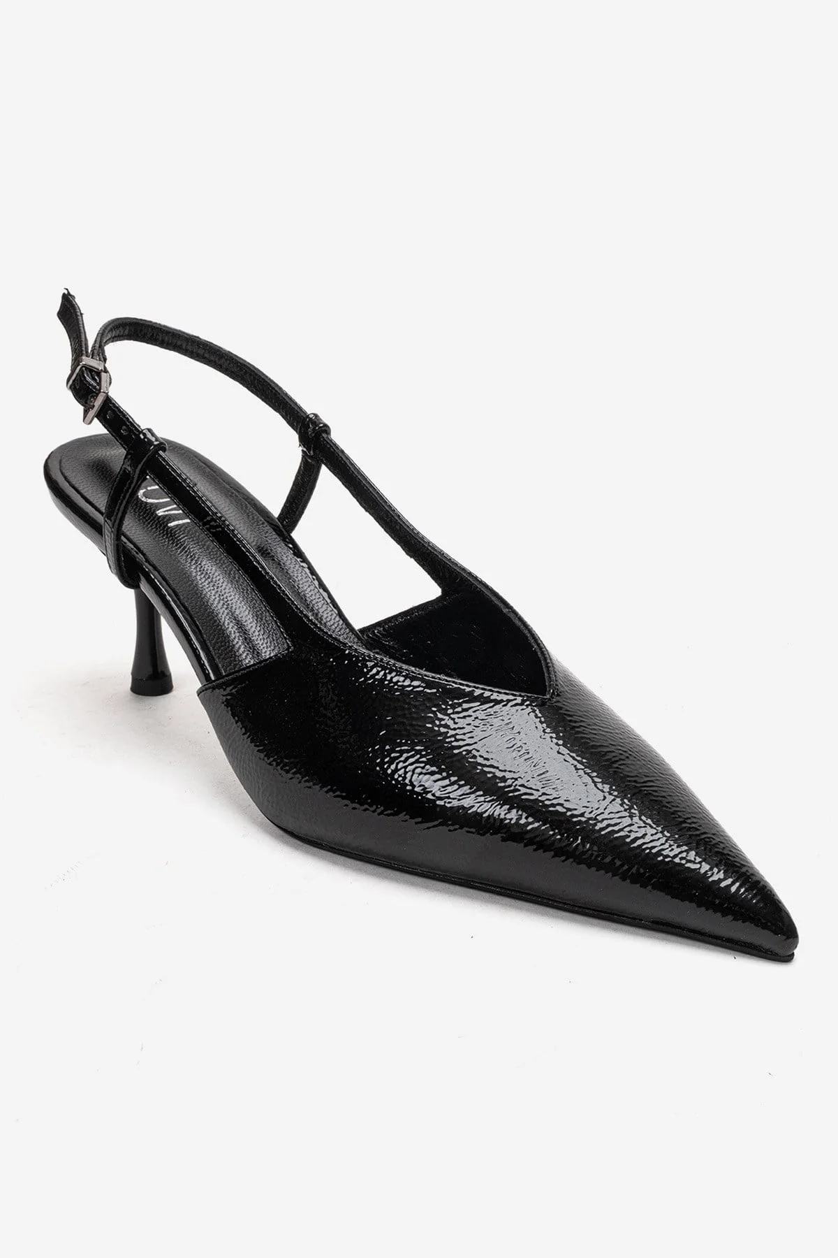 Irena - Black Patent Backless Pointed Toe Stiletto Pump, Genuine Leather (Women) - Image 3