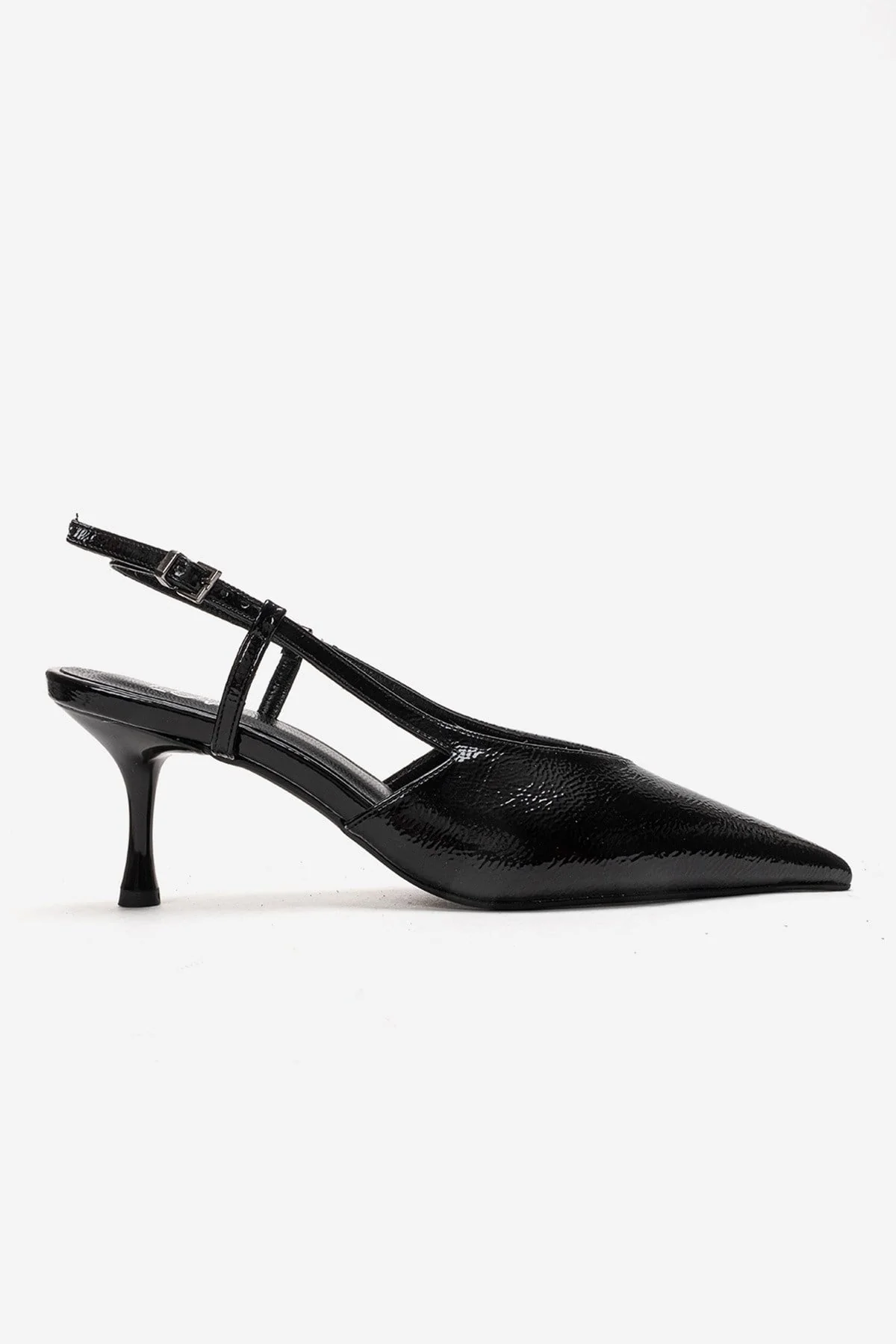 Irena - Black Patent Backless Pointed Toe Stiletto Pump, Genuine Leather (Women) - Image 4