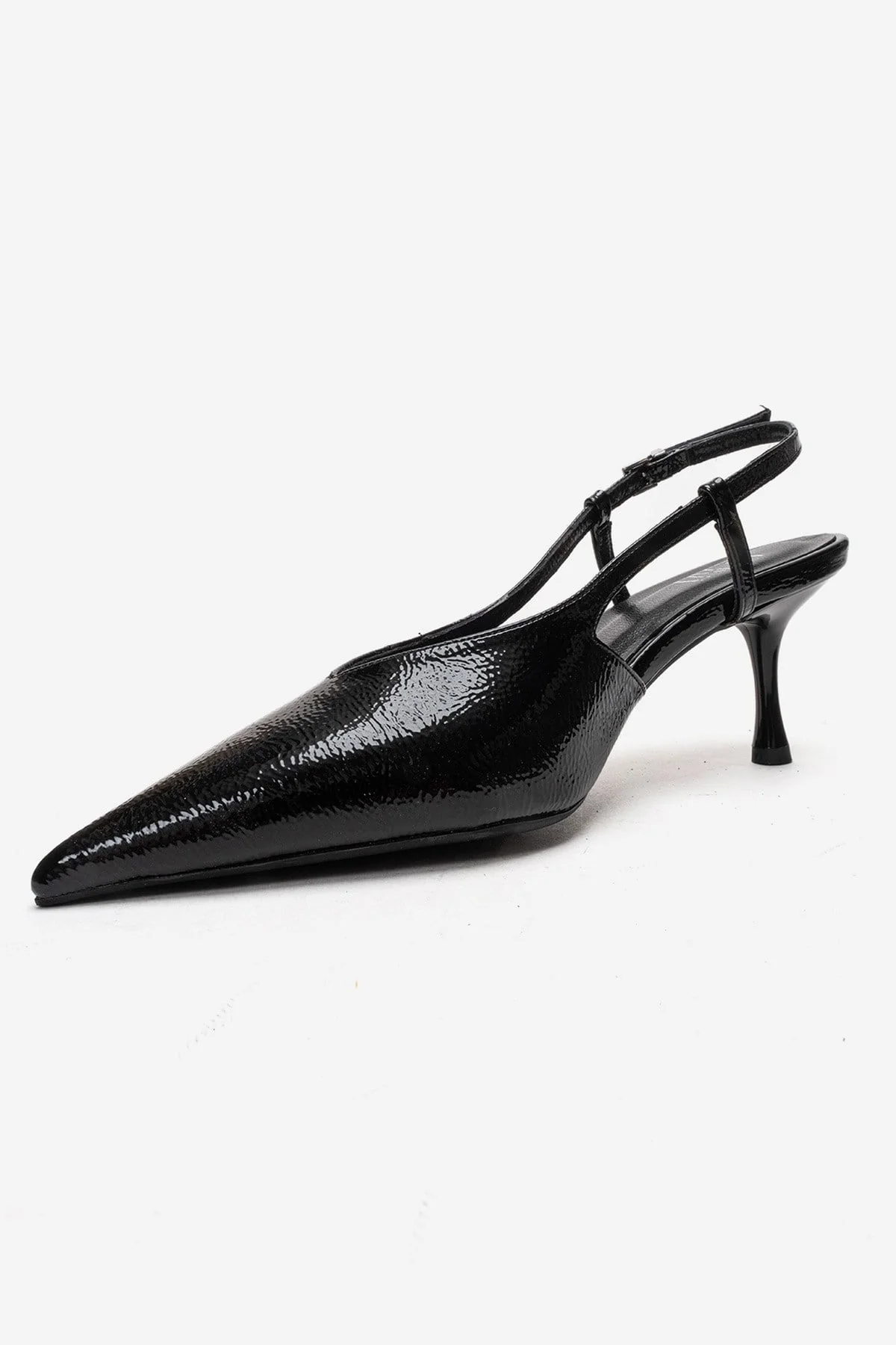 Irena - Black Patent Backless Pointed Toe Stiletto Pump, Genuine Leather (Women) - Image 6