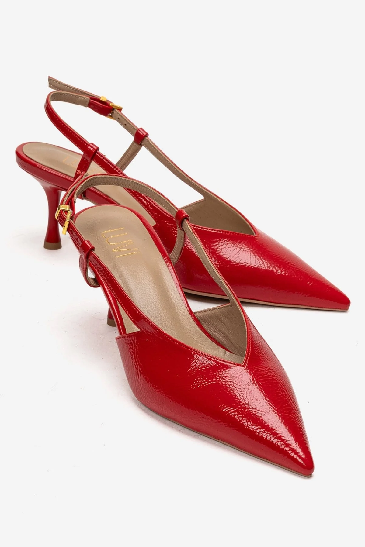 Irena - Red Genuine Leather Pointed Slingback Stiletto Pump (Women)