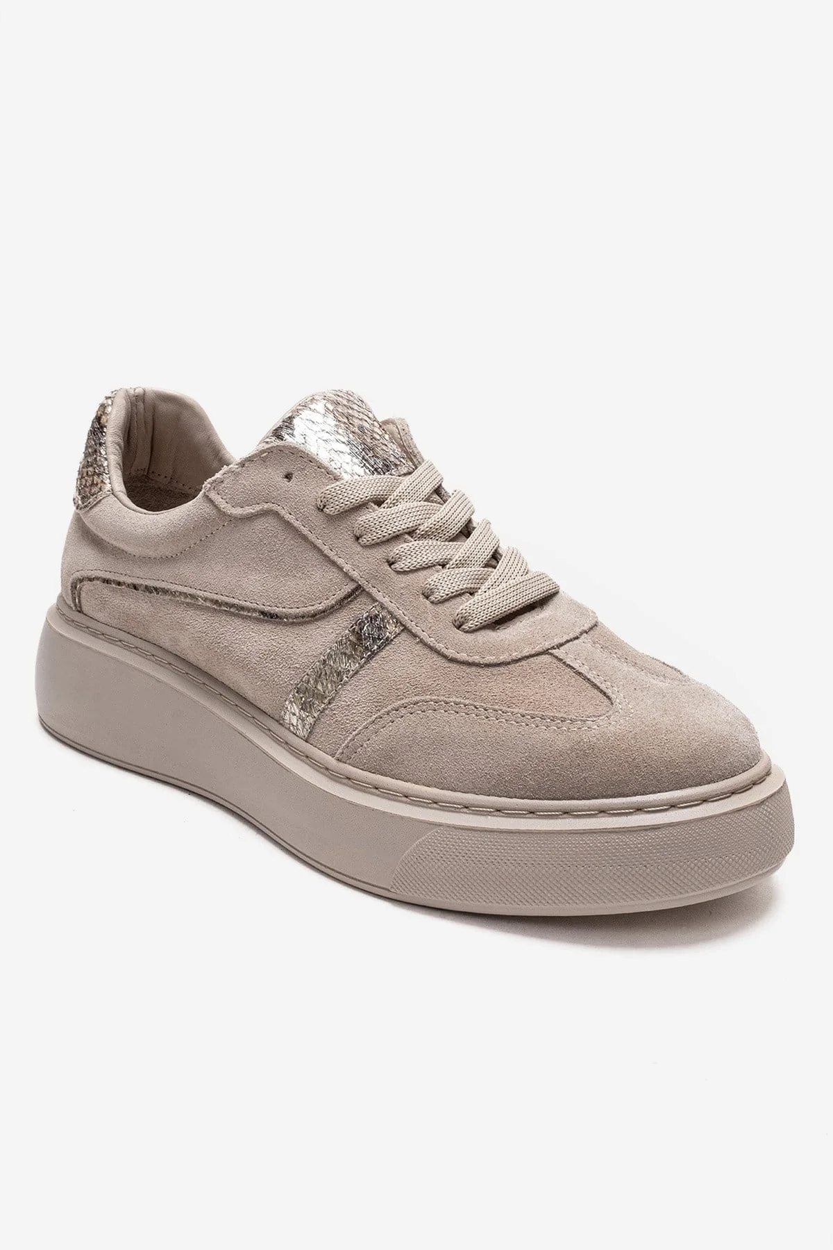 IVARA - Beige Suede Genuine Leather Everyday Sneaker (Women) - Image 3