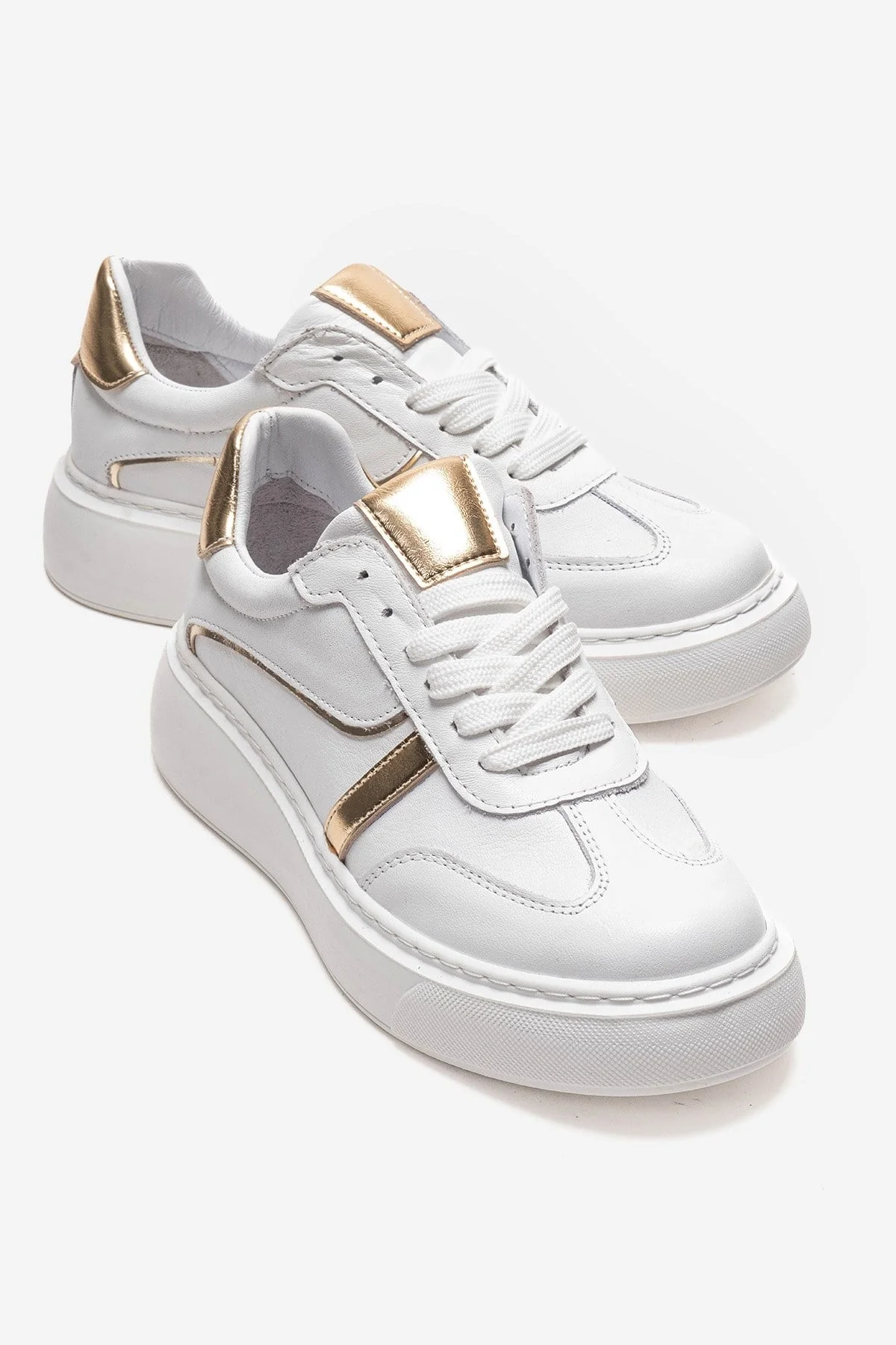 IVARA - White And Gold Genuine Leather Everyday Sneaker (Women)
