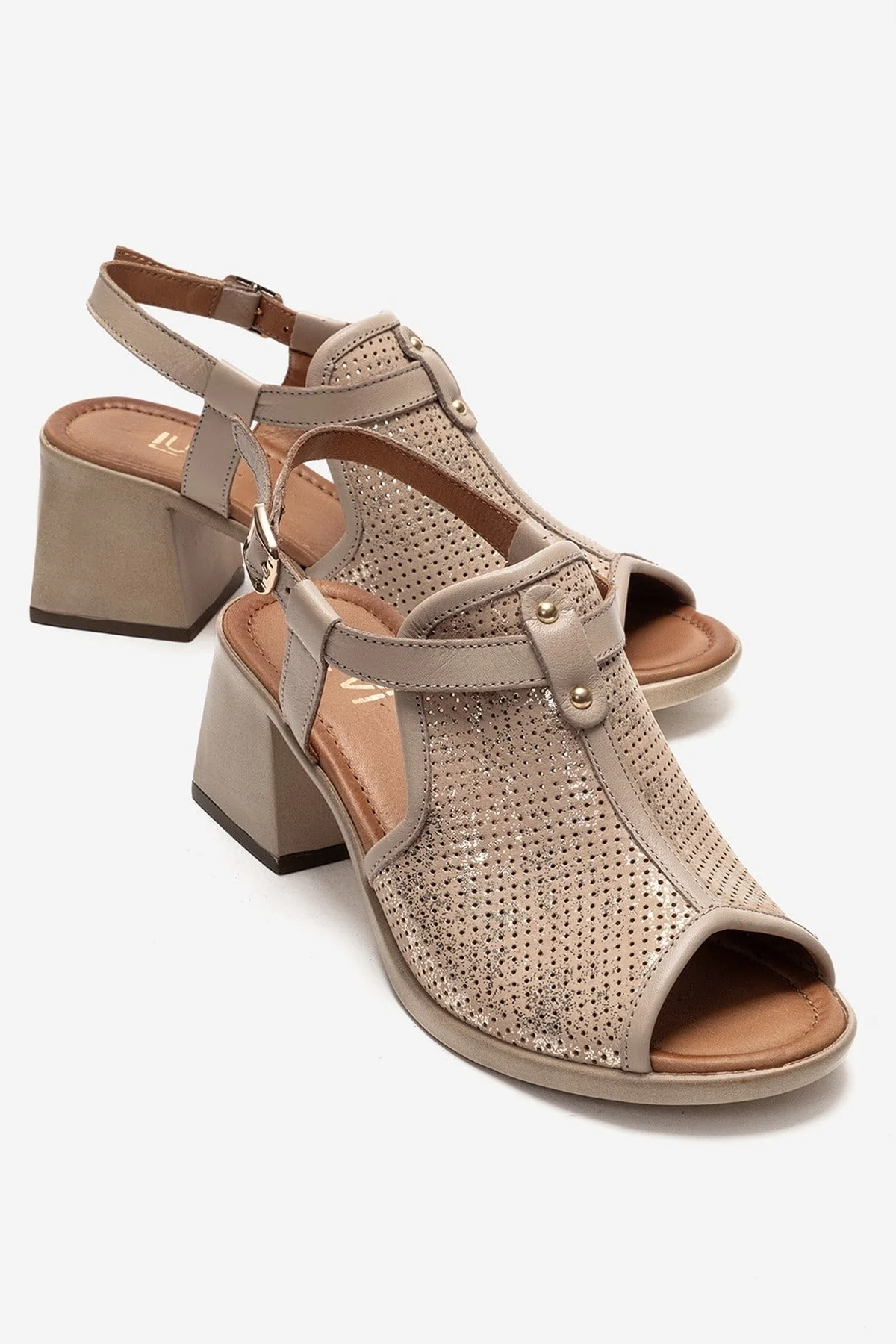 Janelle - Beige Genuine Leather Block Heel Sandal (Women)