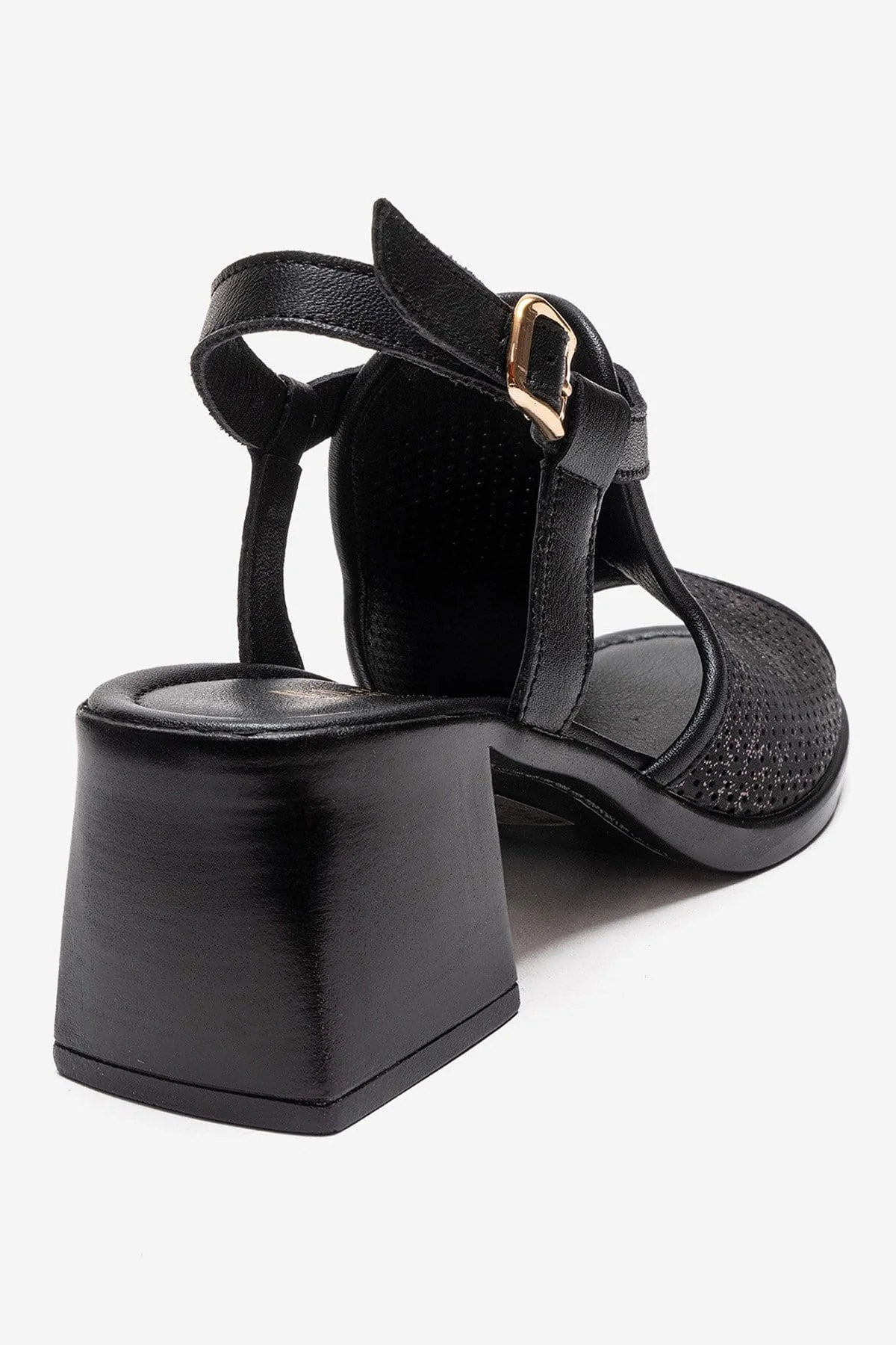 JANELLE - Black Genuine Leather Block Heel Sandal (Women) - Image 4