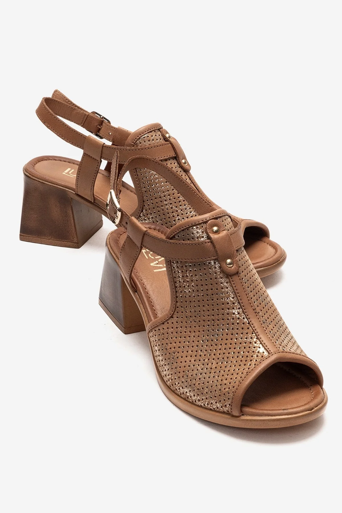 Janelle - Cognac Genuine Leather Block Heel Sandal (Women)