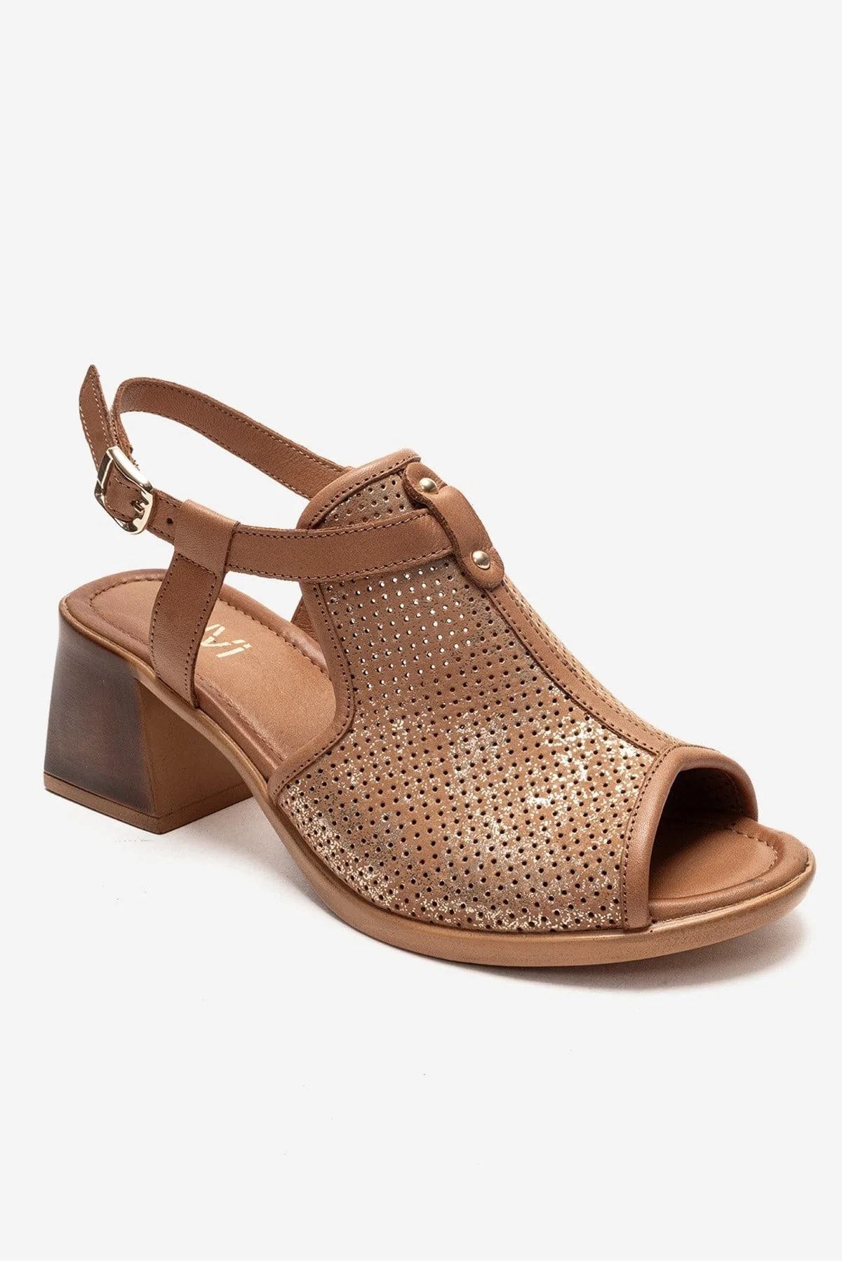 Janelle - Cognac Genuine Leather Block Heel Sandal (Women) - Image 3