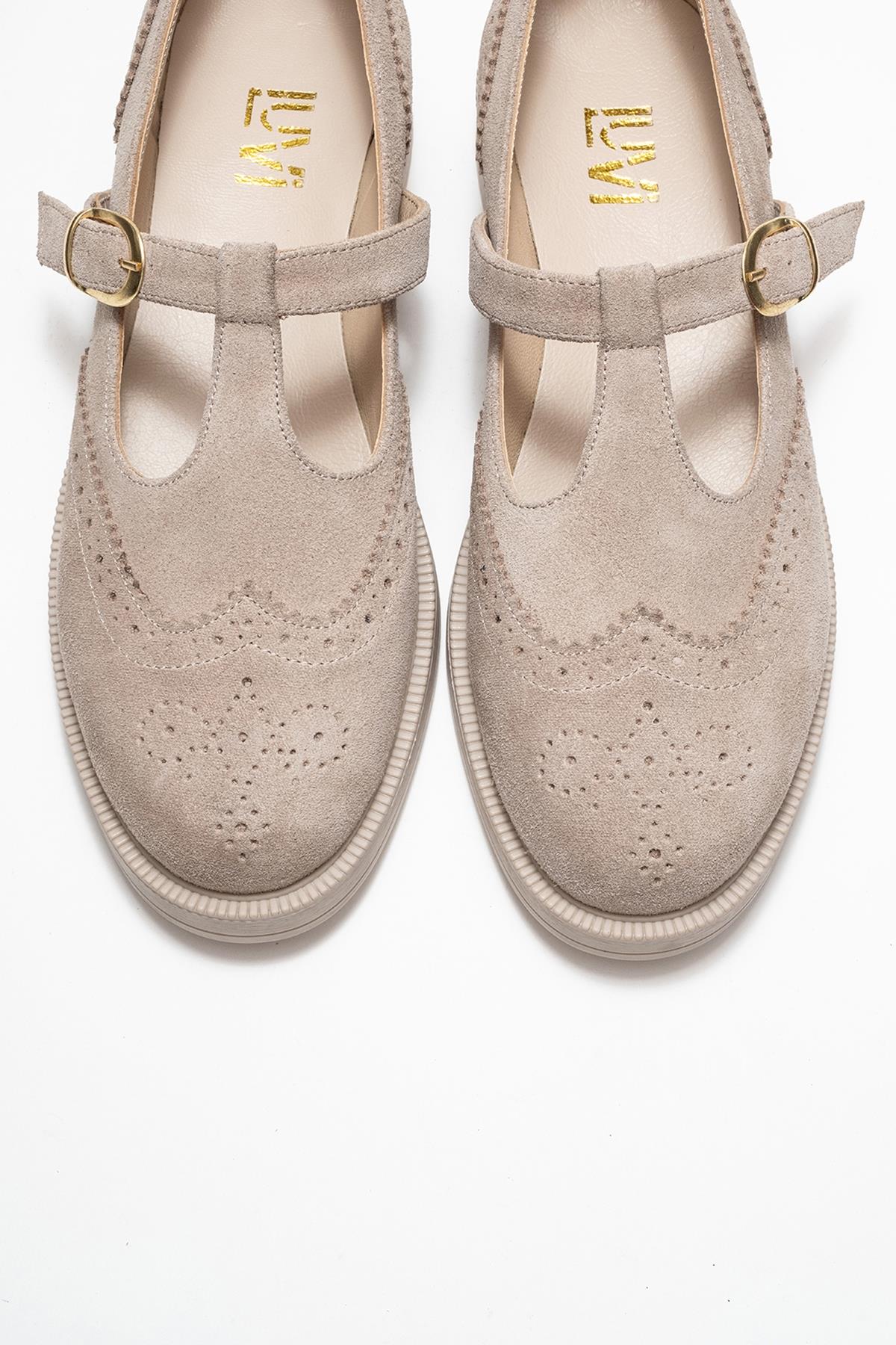 Janney - Beige Suede Genuine Leather Strap Loafer (Women) - Image 2