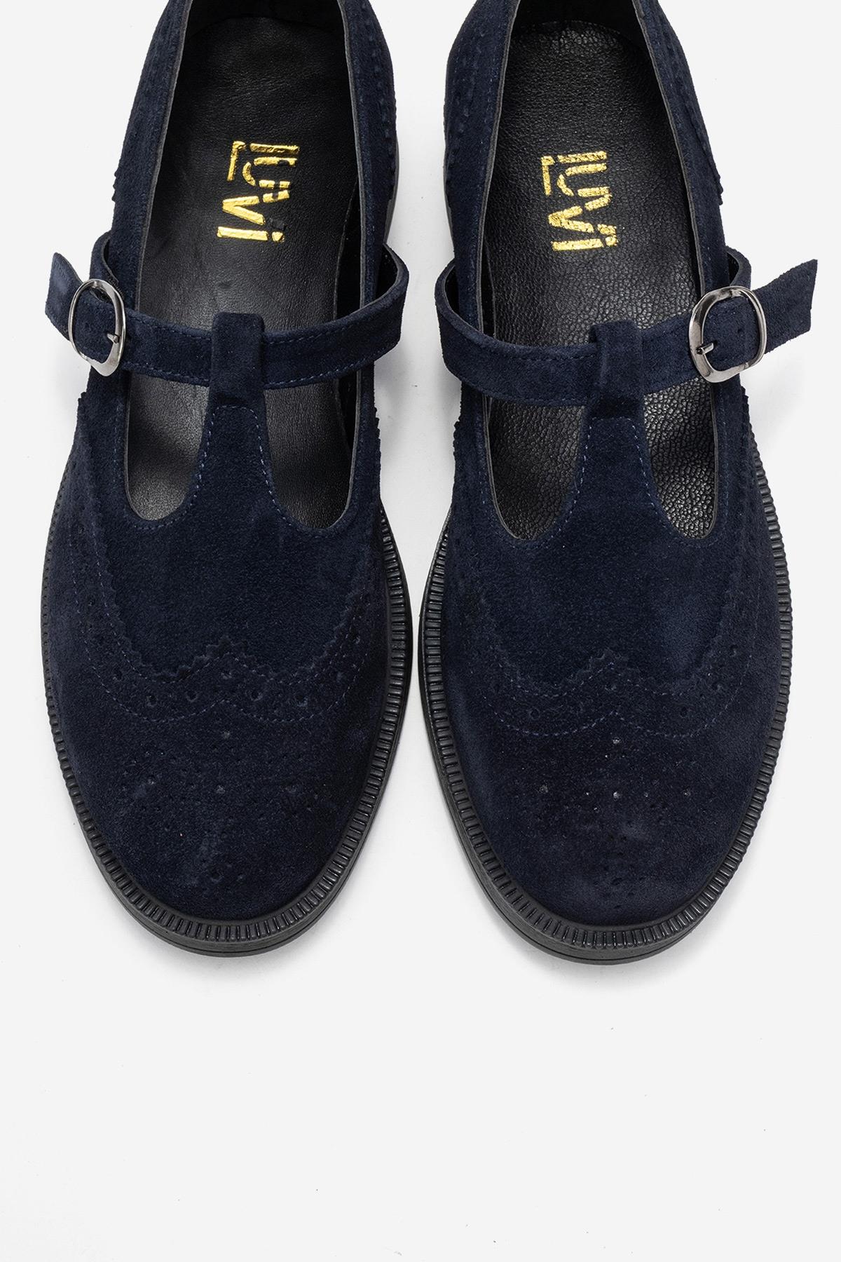 Janney - Navy Suede Genuine Leather Strap Loafer (Women) - Image 2