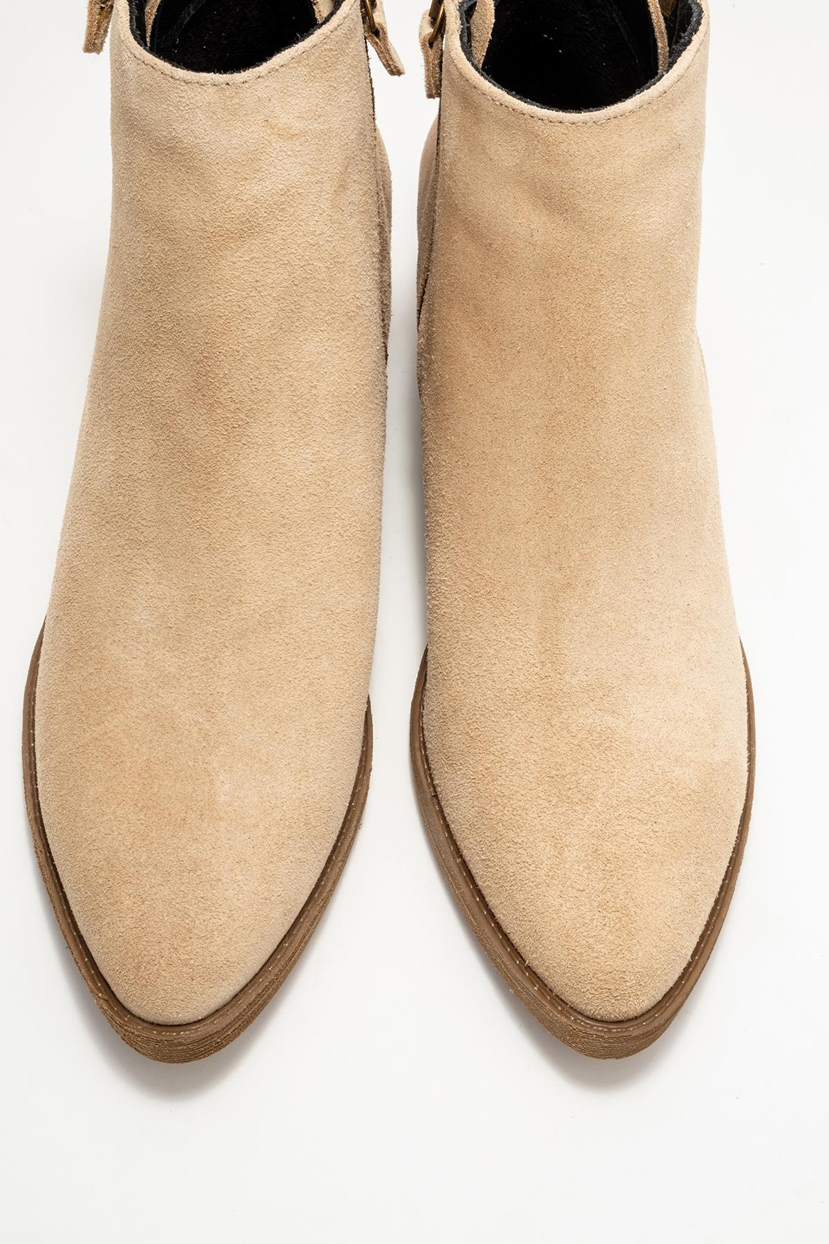 Jayer - Beige Suede Genuine Leather Zip-Up Heeled Boot (Women) - Image 2
