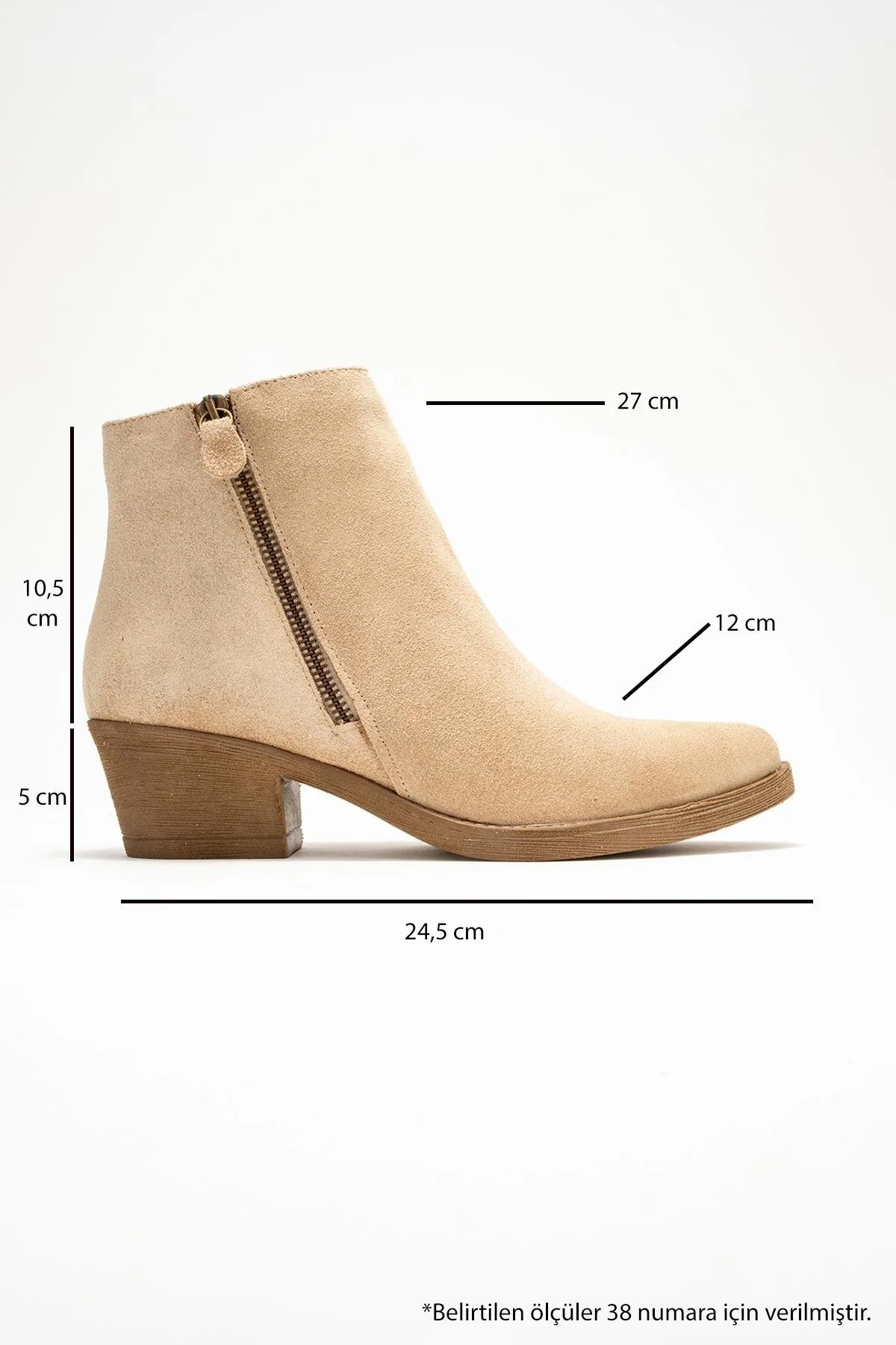 Jayer - Beige Suede Genuine Leather Zip-Up Heeled Boot (Women) - Image 6