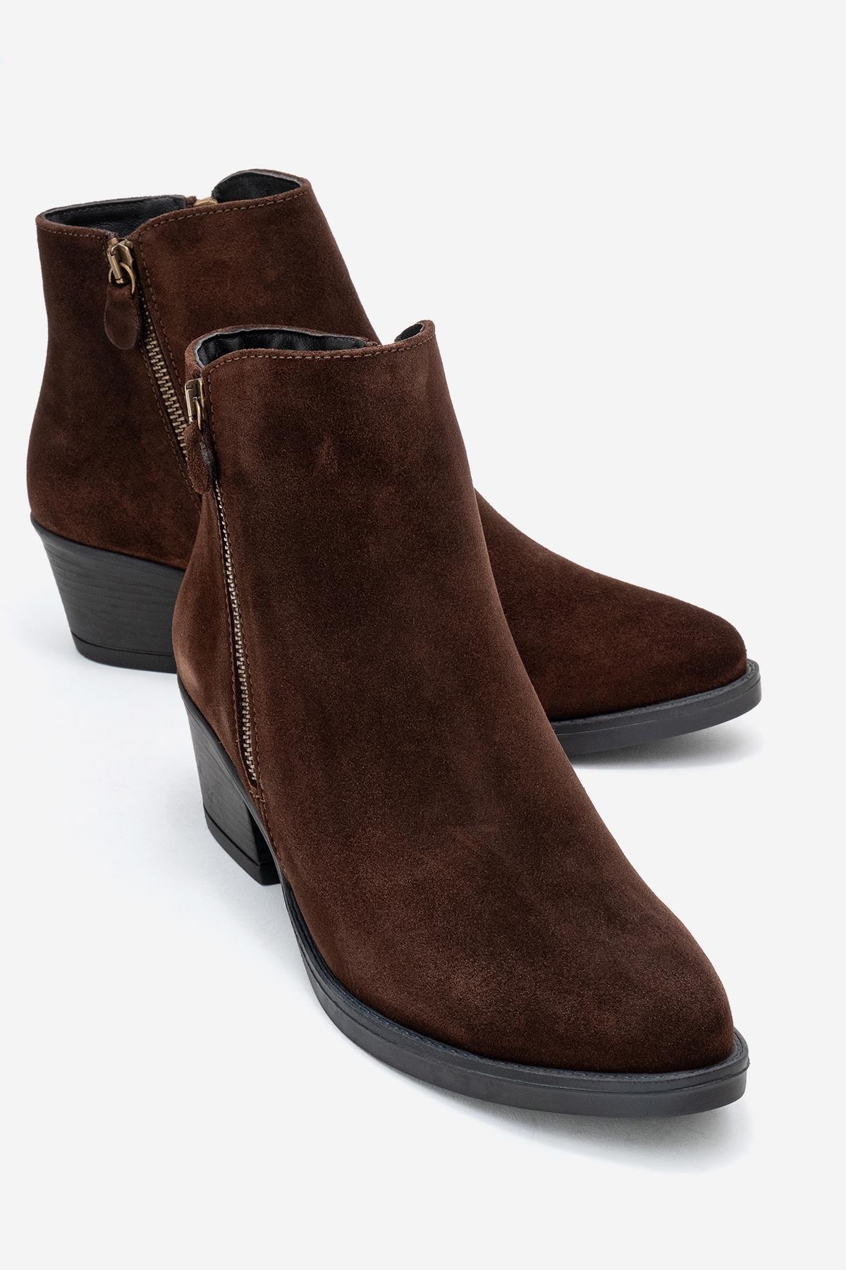 Jayer - Brown Suede Genuine Leather Zip Ankle Boot (Women)