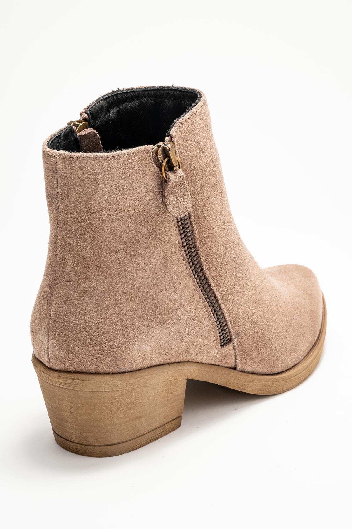 Jayer - Taupe Suede Genuine Leather Zip-Up Heeled Boot (Women) - Image 5
