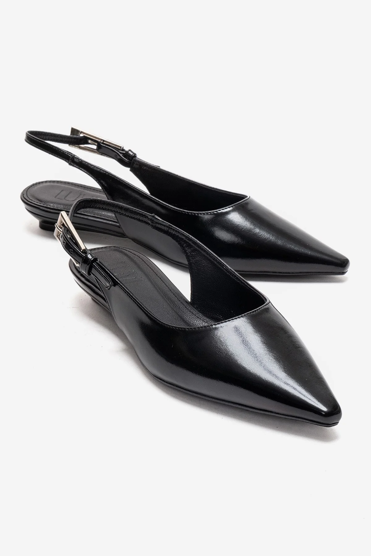 JENNA - Black Genuine Leather Pointed Toe Low Block Heel Shoe (Women)