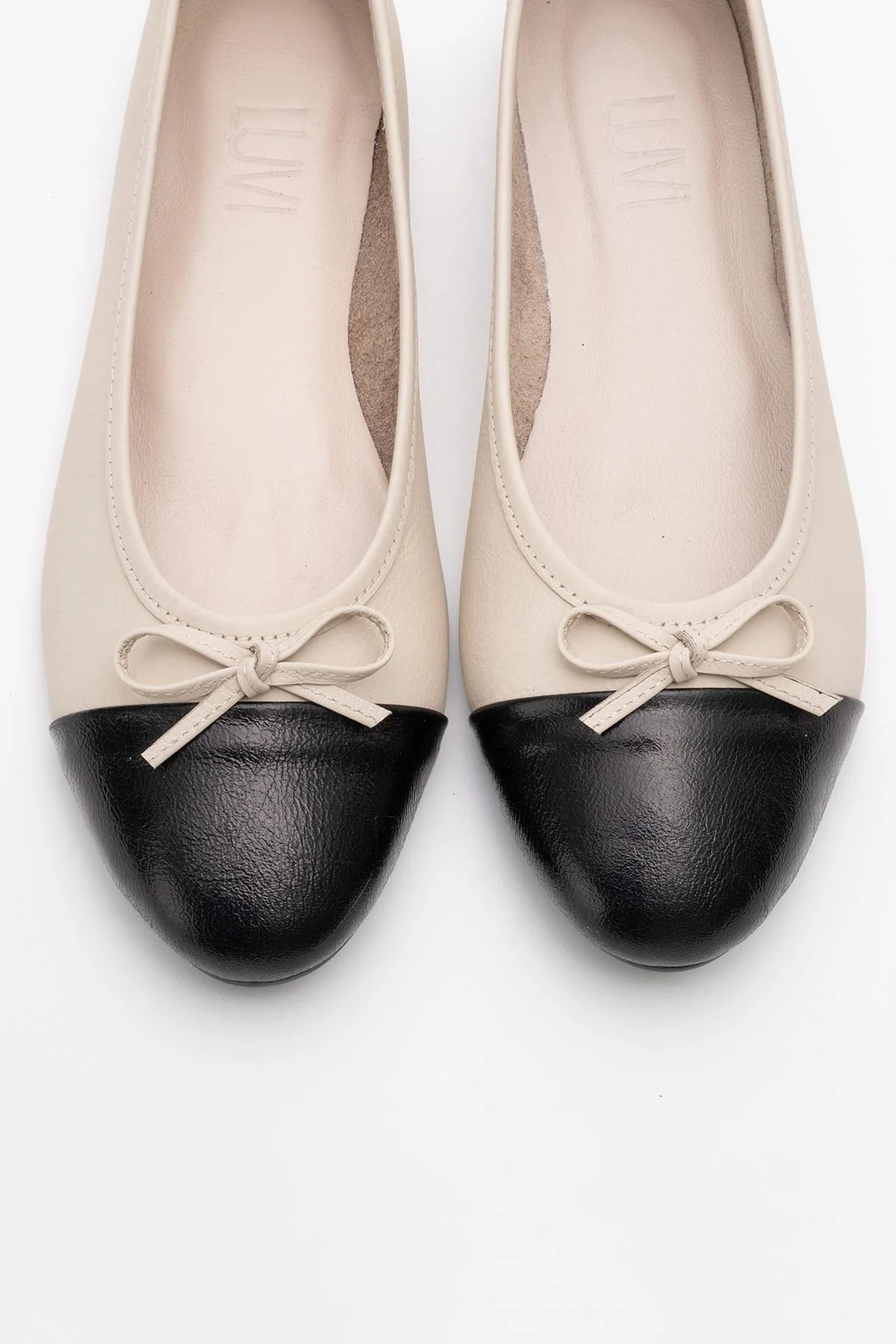 Jens - Beige Toe Cap Leather Ballet Flats (Women) - Image 2