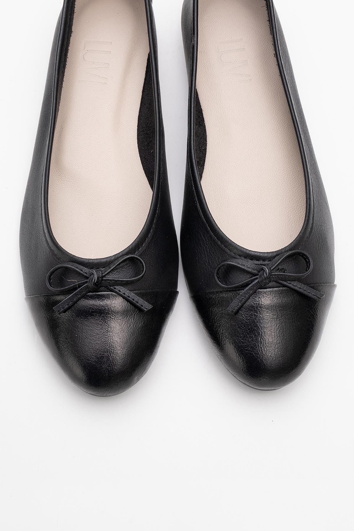 Jens - Black Toe Cap Leather Ballet Flats (Women) - Image 2