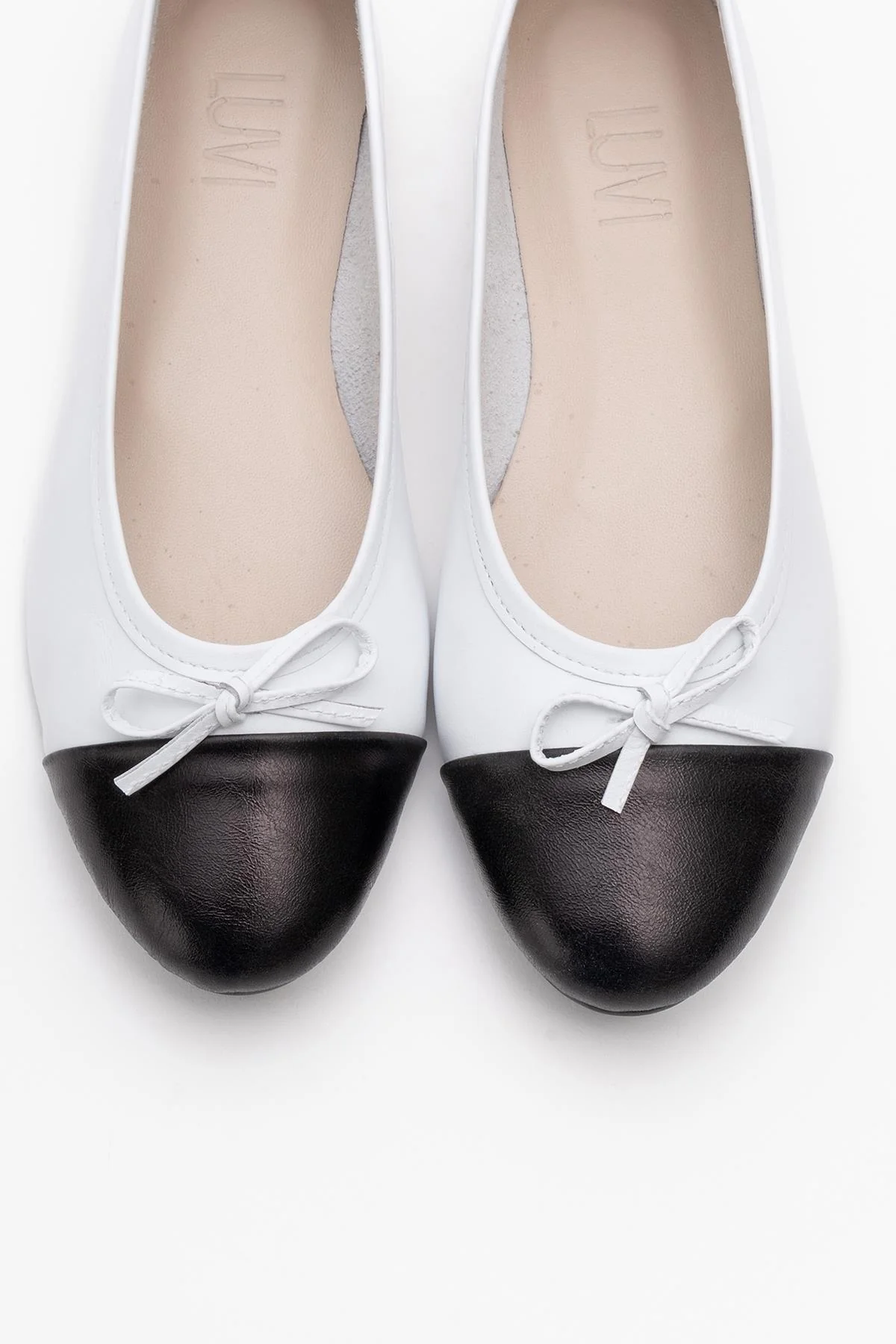 Jens - White Toe Cap Leather Ballet Flats (Women) - Image 2