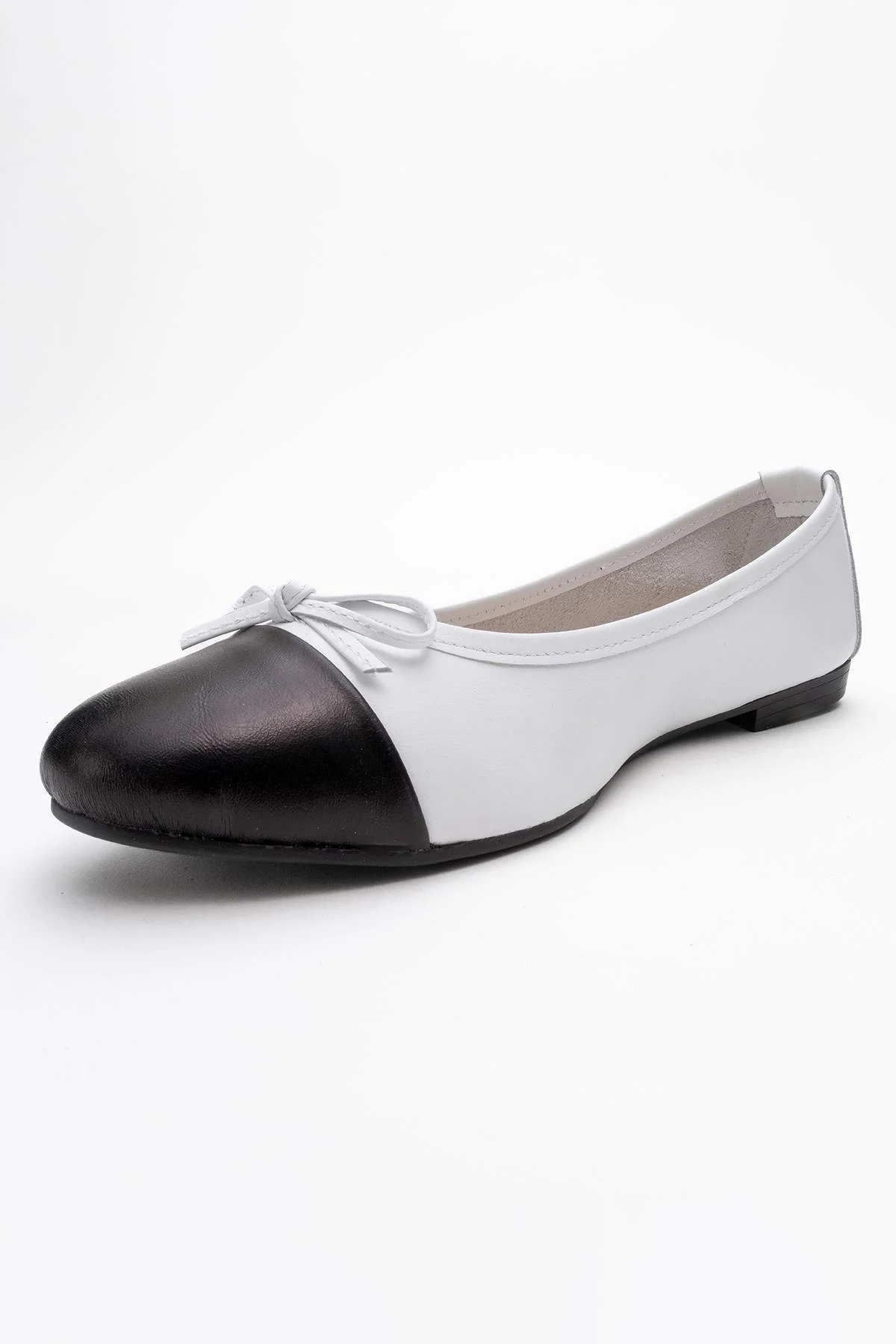 Jens - White Toe Cap Leather Ballet Flats (Women) - Image 3