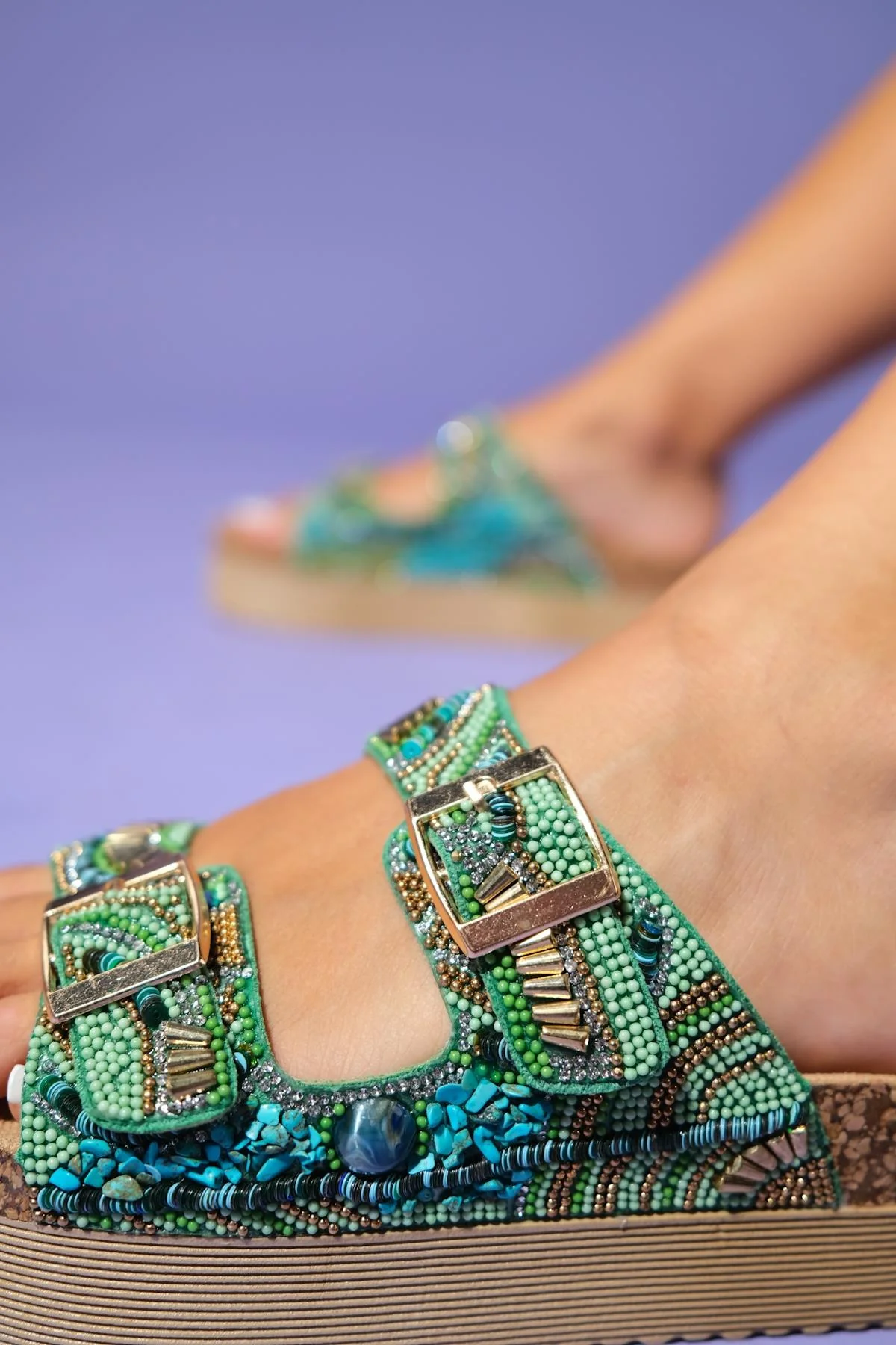 Jerry - Green Jeweled Double-Band Platform Sandal (Women) - Image 4