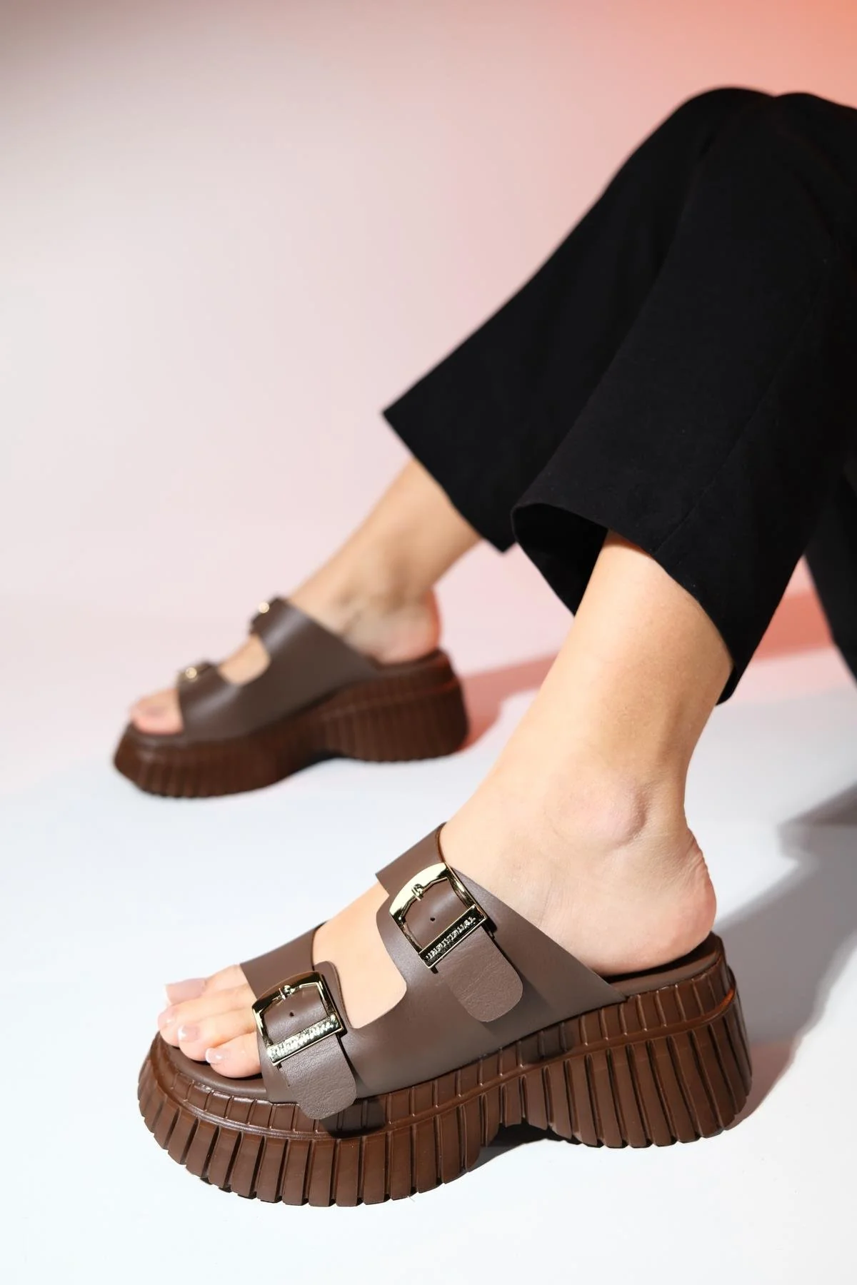 Joanes - Brown Leather Two-Strap Platform Sandal (Women) - Image 7