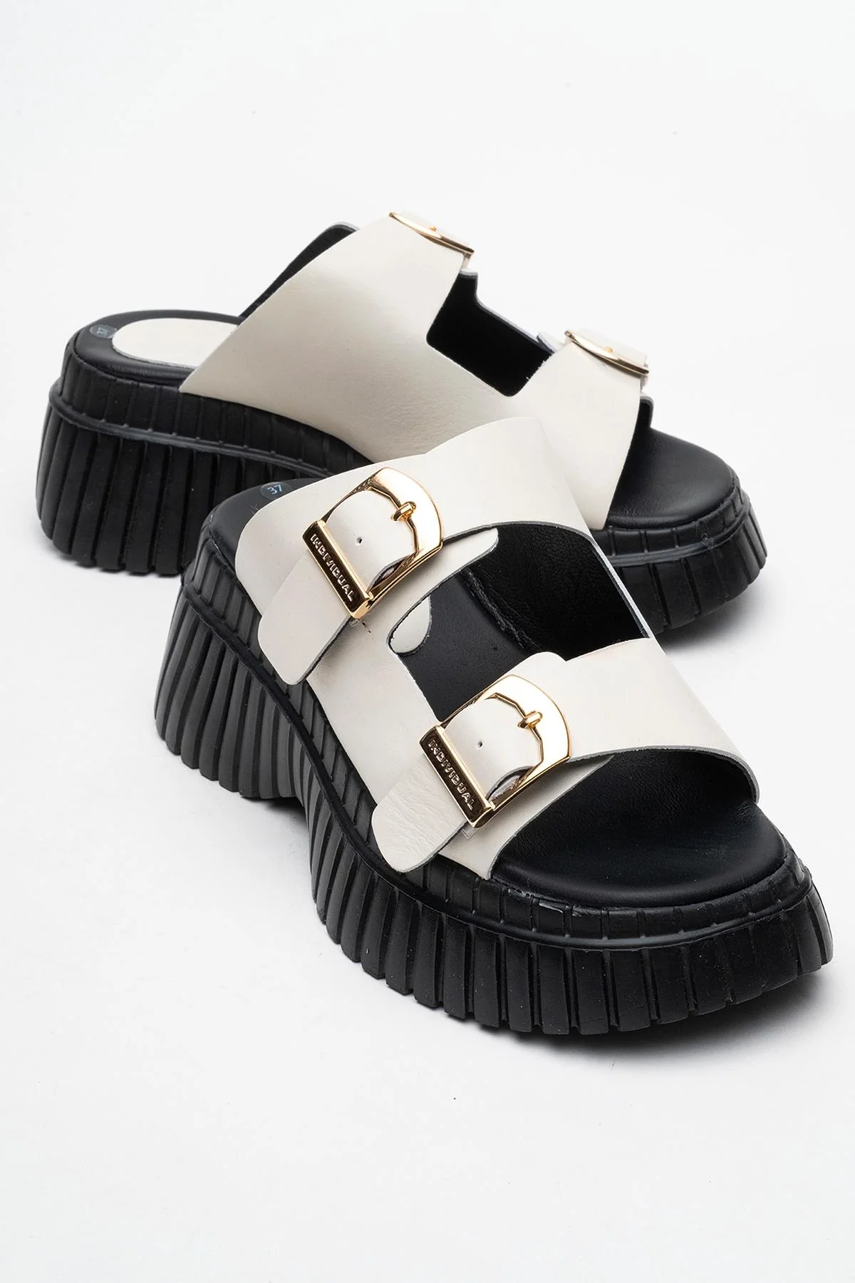 Joanes - Ecru Genuine Leather Double-Strap Wedge Sandal (Women)