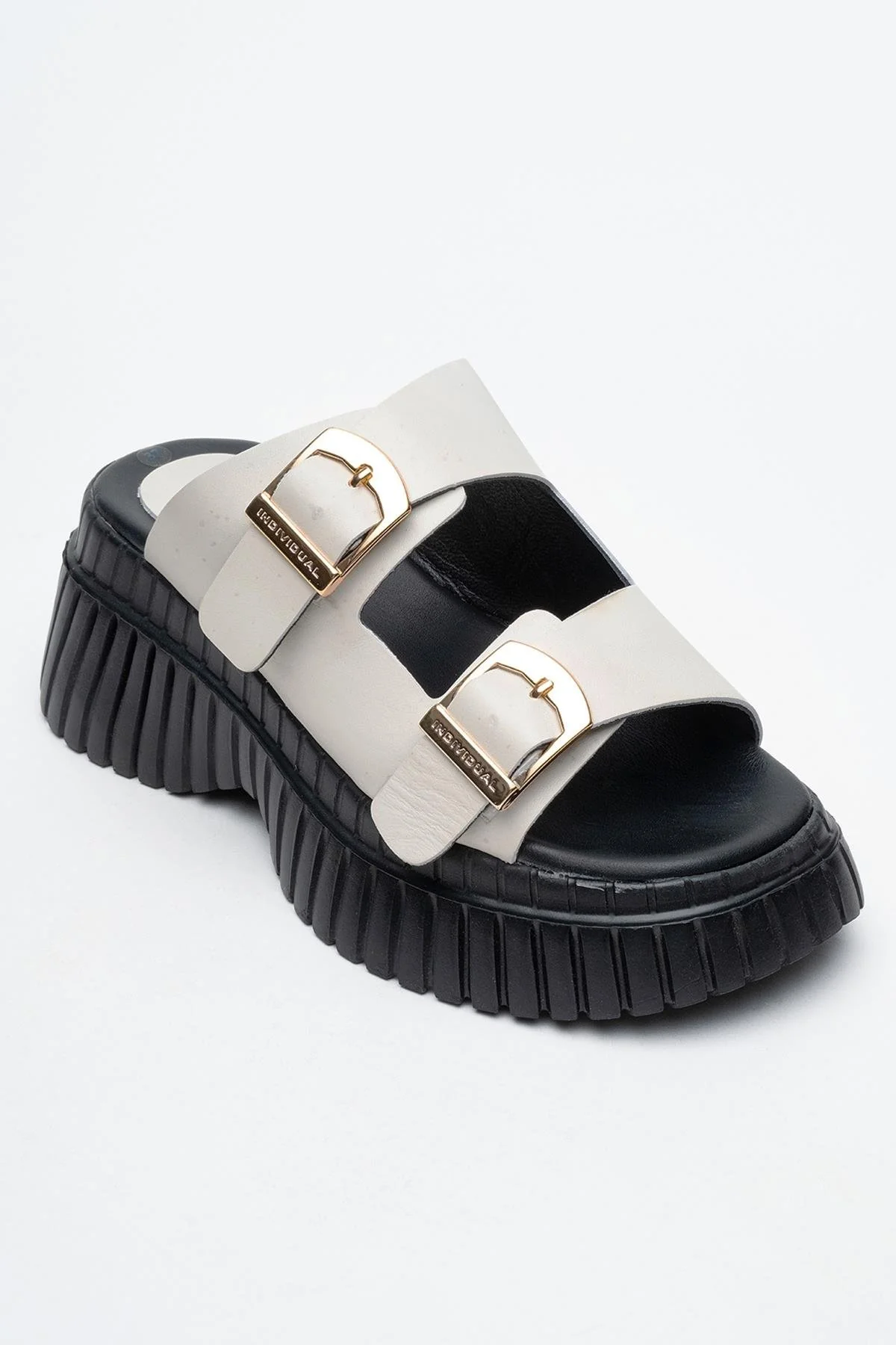 Joanes - Ecru Genuine Leather Double-Strap Wedge Sandal (Women) - Image 3