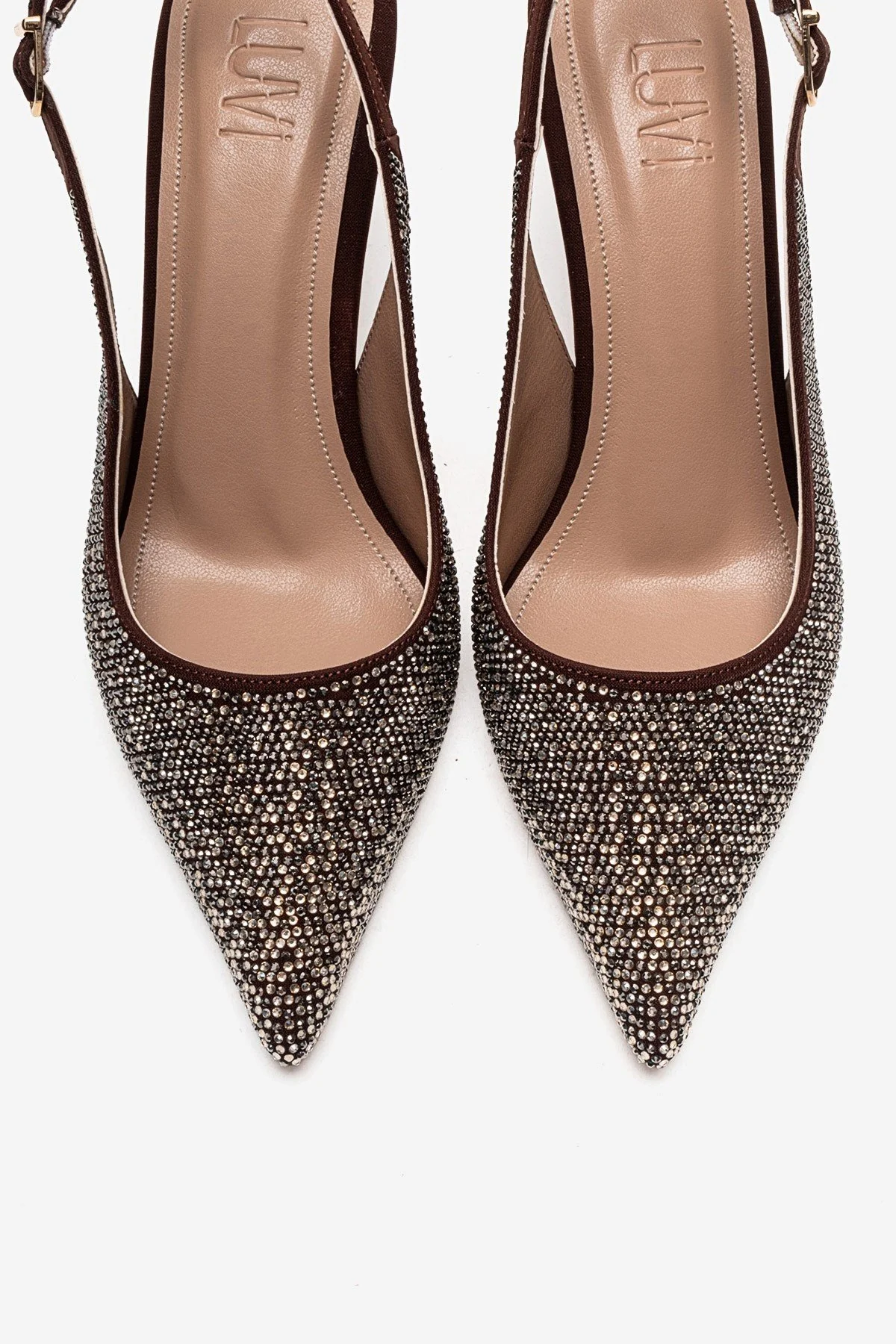 JOHANNA - Brown Gold-Embellished Slingback Stiletto Pump (Women) - Image 2