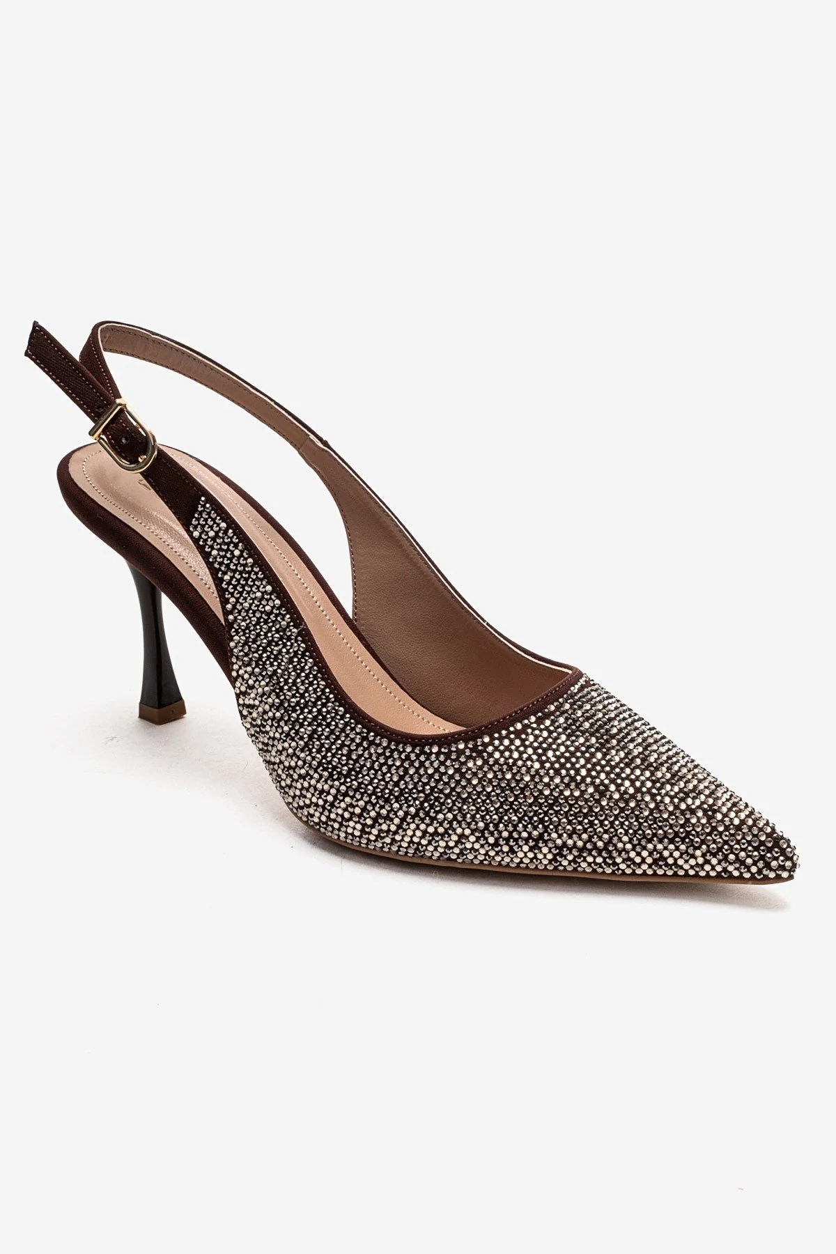JOHANNA - Brown Gold-Embellished Slingback Stiletto Pump (Women) - Image 3