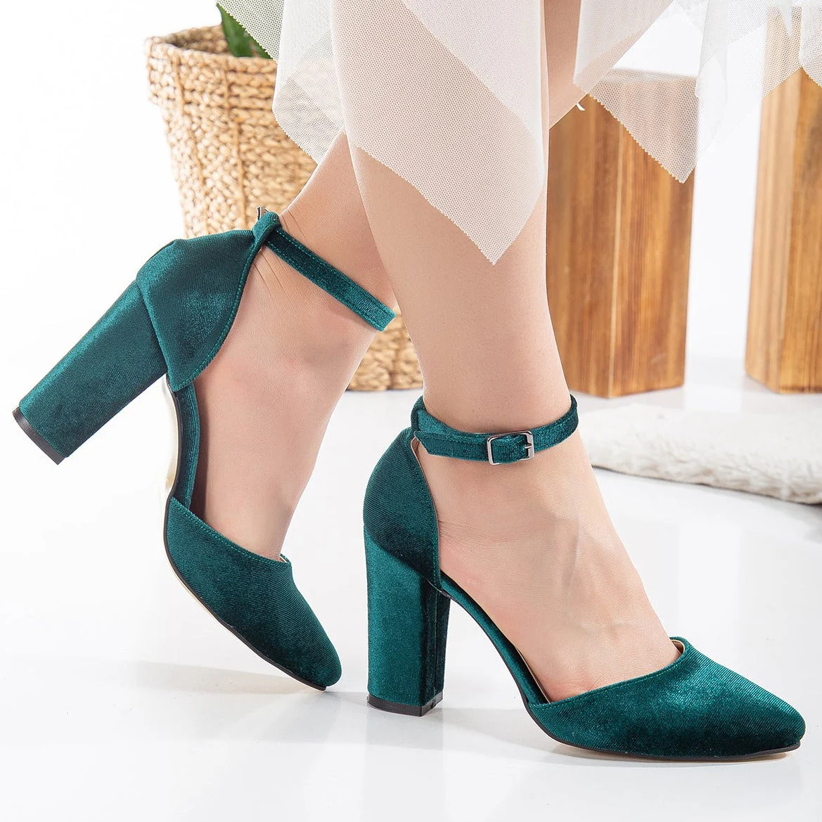 Jolie - Emerald Green Wedding Heels with Ribbon - Image 6