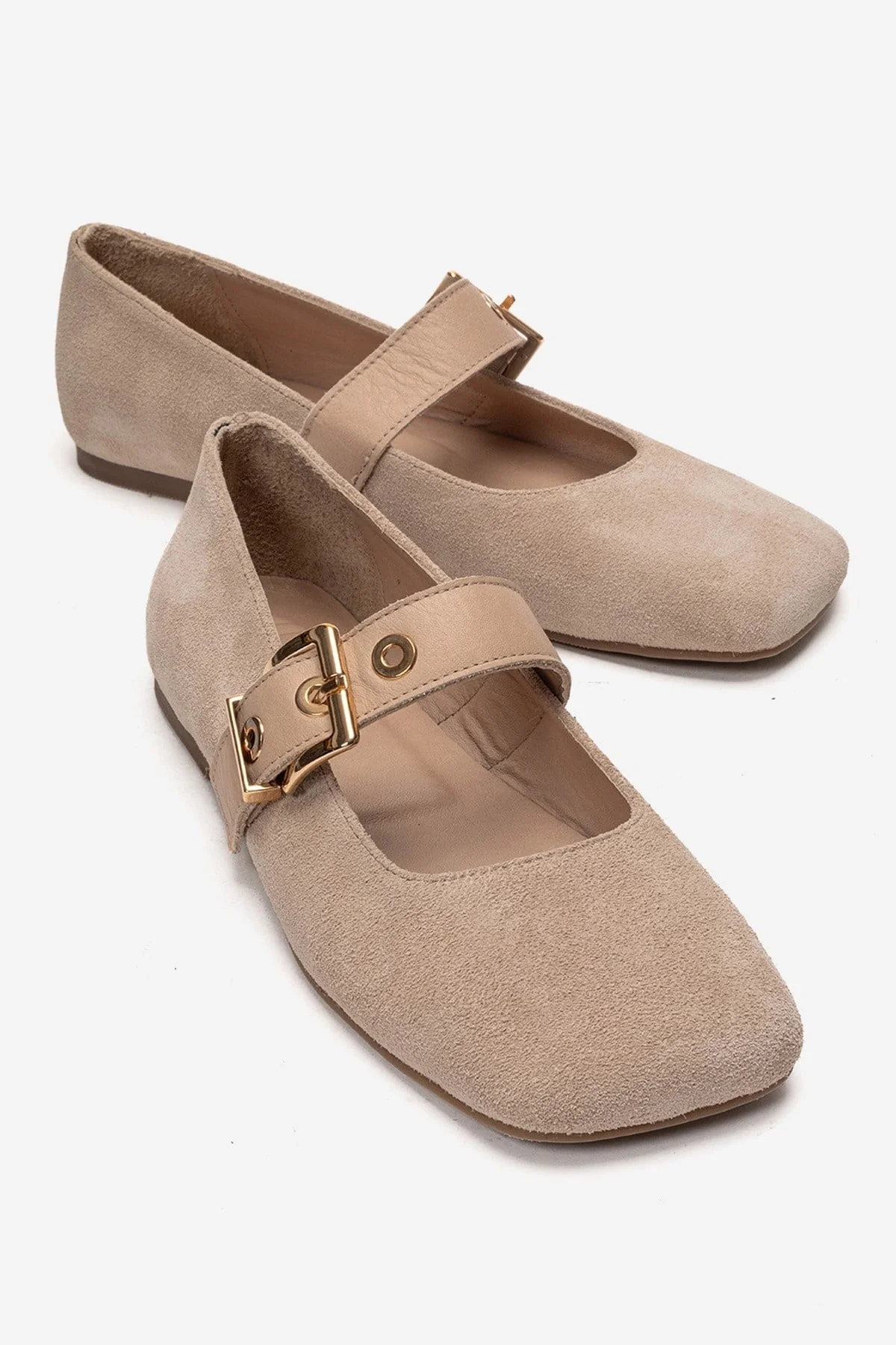 Jonas - Beige Suede Genuine Leather Ballet Flat (Women)