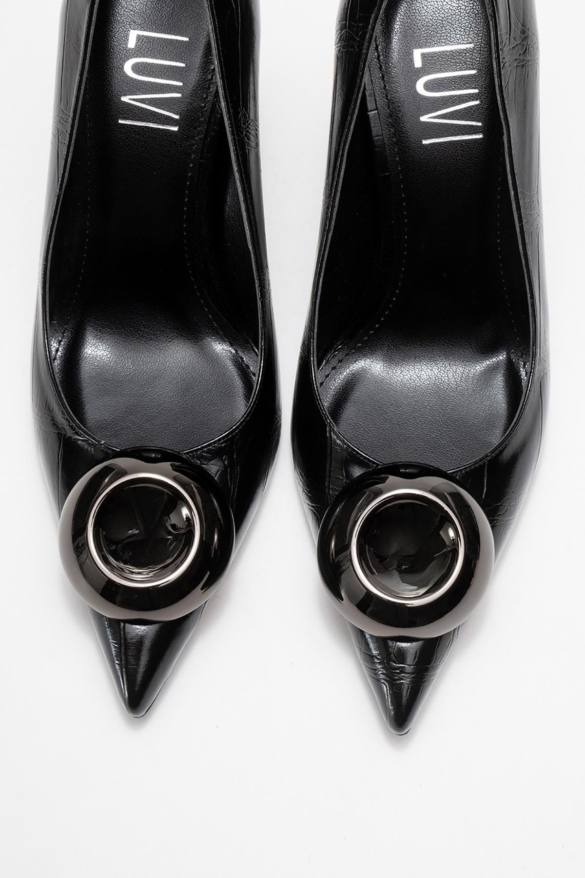 Jordana - Black Printed Platinum Buckle Stiletto Heeled Shoe (Women) - Image 2