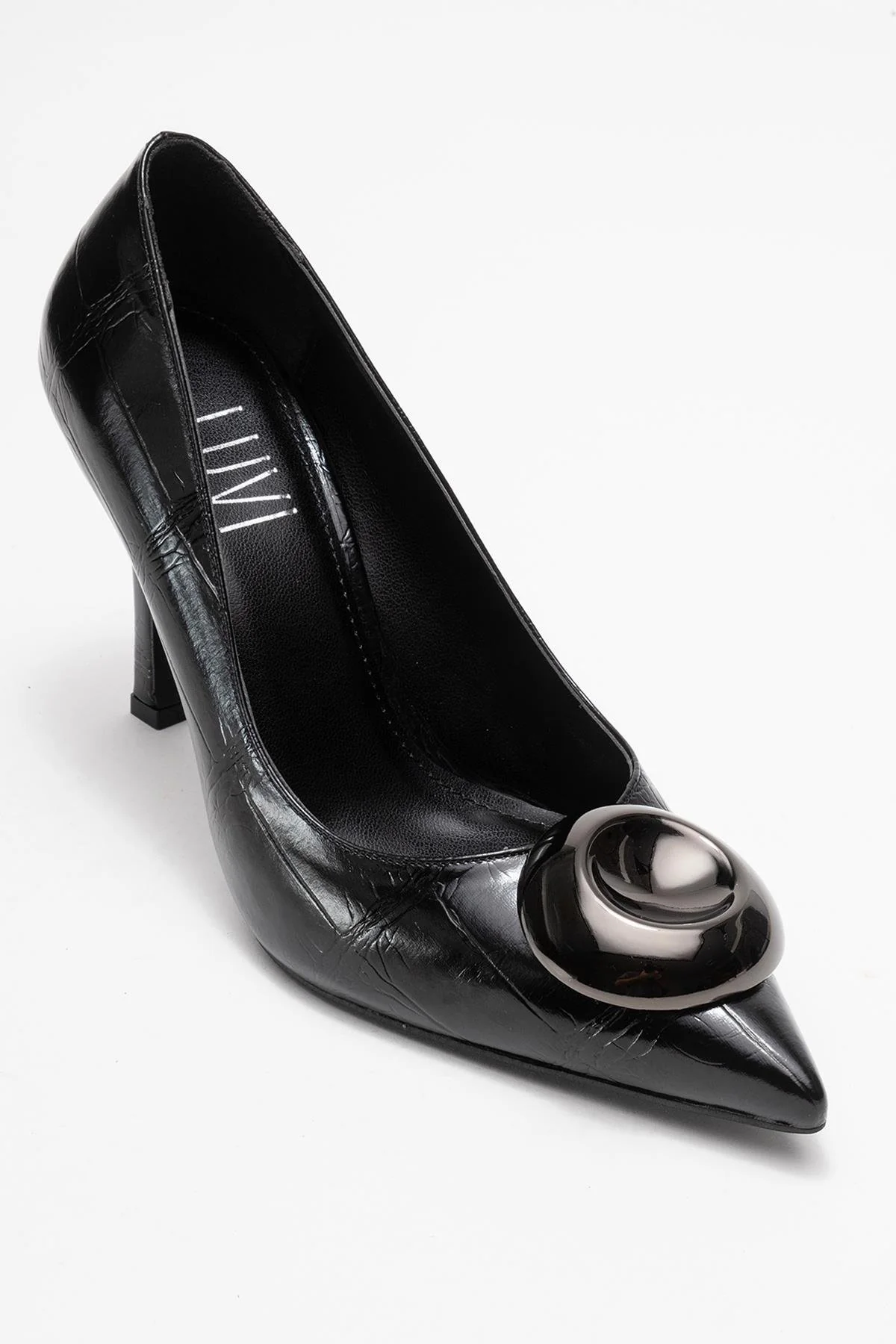 Jordana - Black Printed Platinum Buckle Stiletto Heeled Shoe (Women) - Image 3