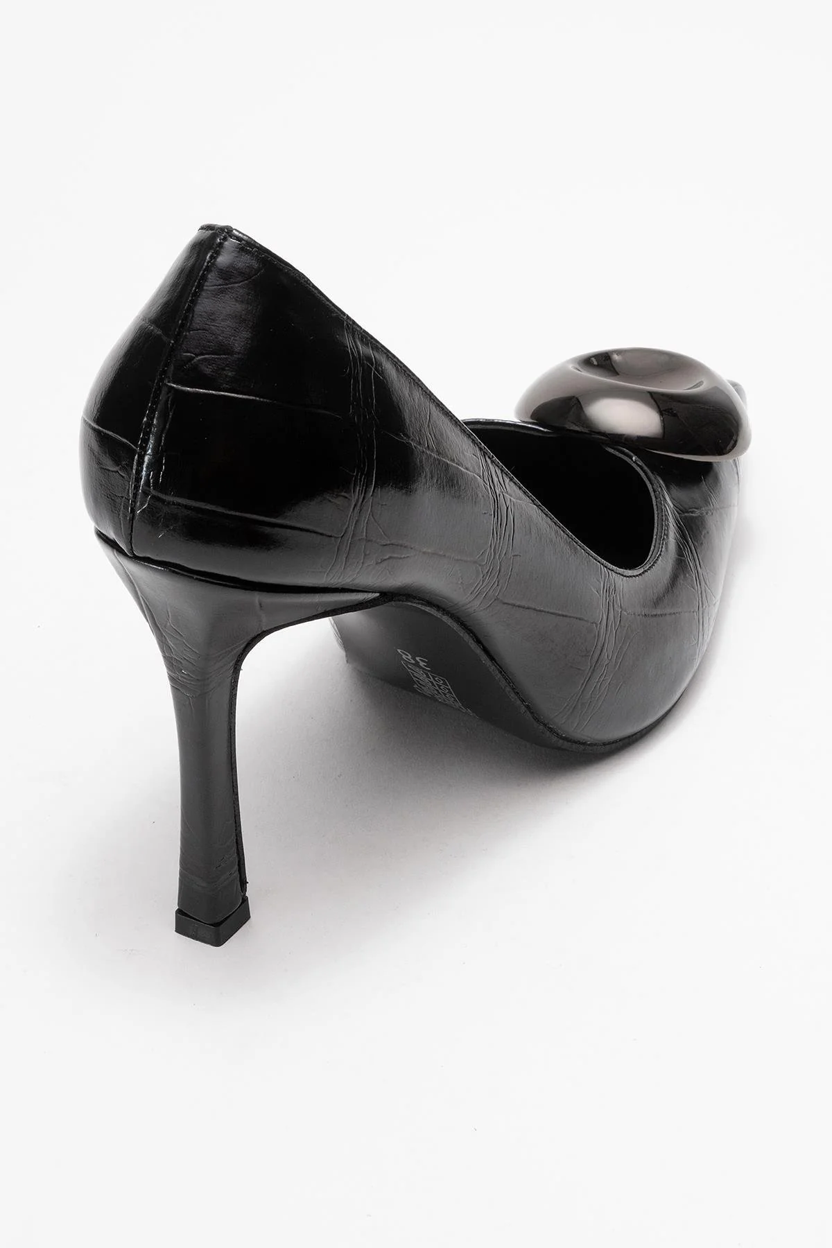 Jordana - Black Printed Platinum Buckle Stiletto Heeled Shoe (Women) - Image 5