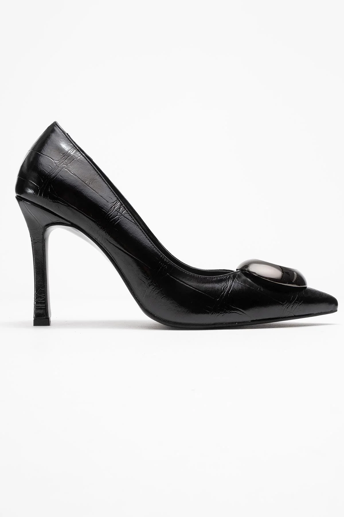 Jordana - Black Printed Platinum Buckle Stiletto Heeled Shoe (Women) - Image 6