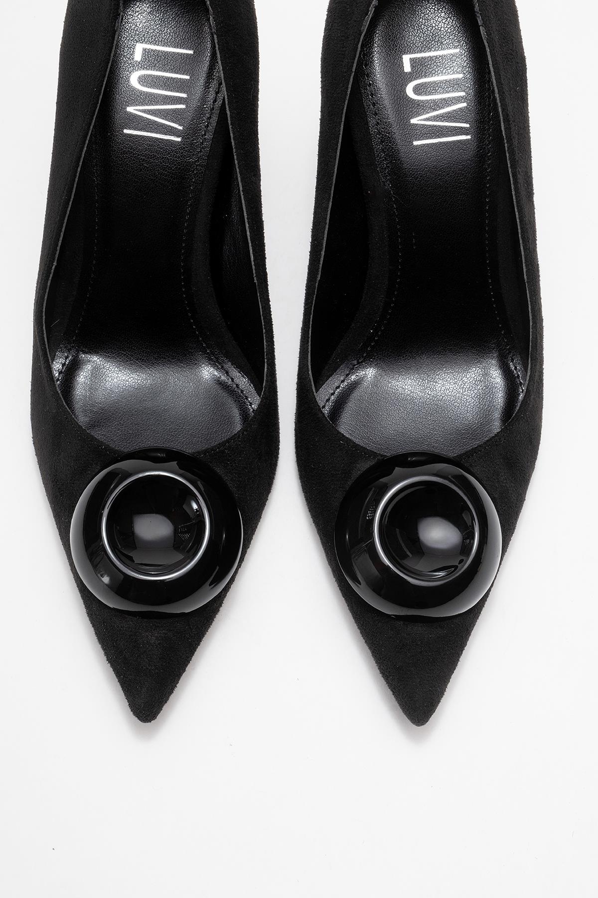 Jordana - Black Suede Buckle Stiletto Heeled Shoe (Women) - Image 2