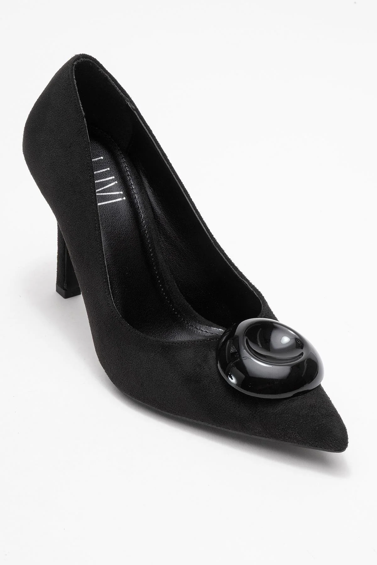 Jordana - Black Suede Buckle Stiletto Heeled Shoe (Women) - Image 3