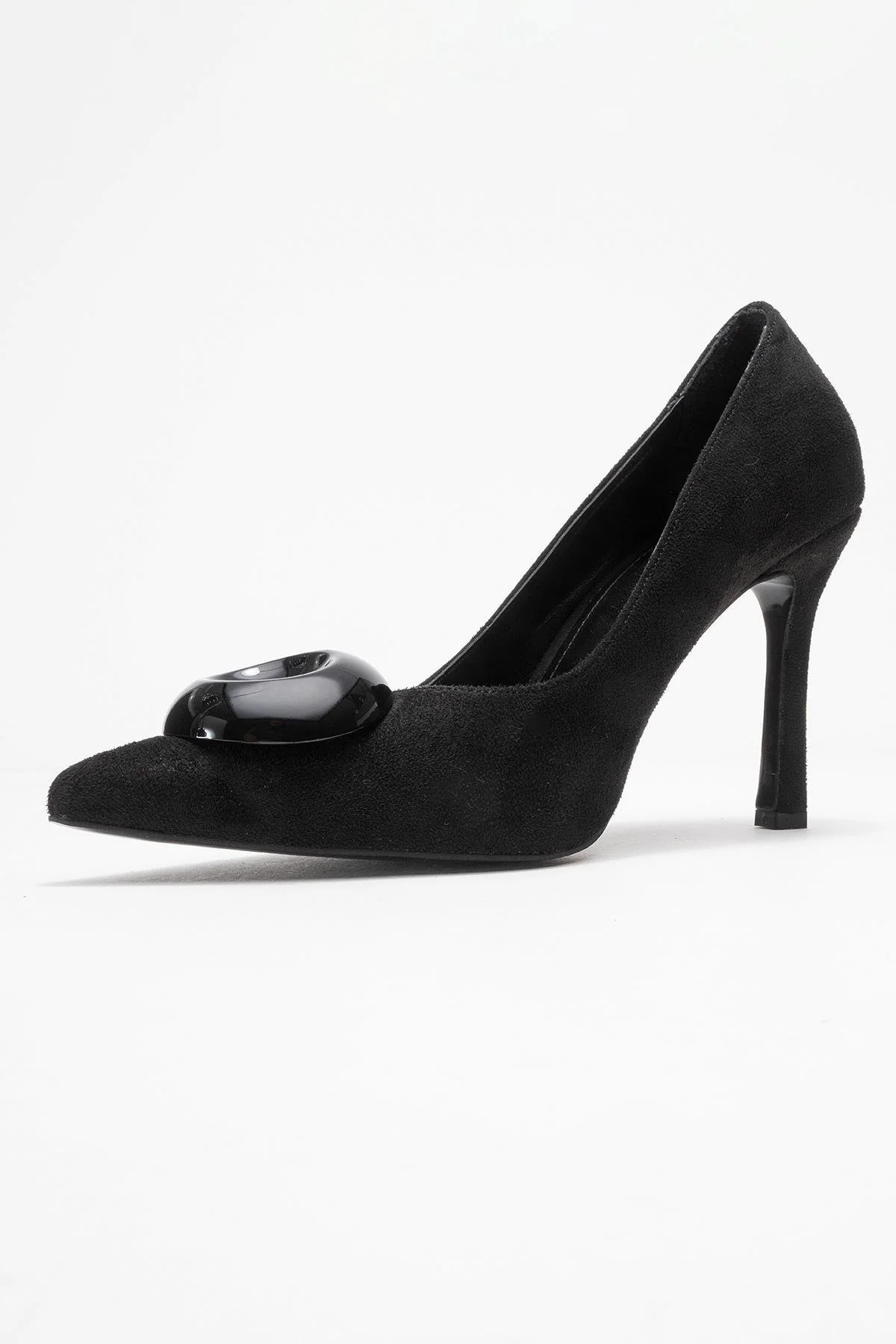 Jordana - Black Suede Buckle Stiletto Heeled Shoe (Women) - Image 4