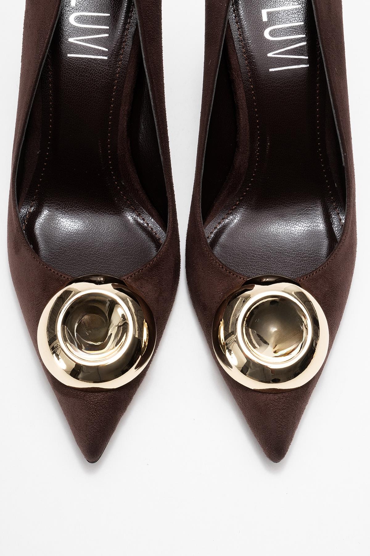 Jordana - Brown Suede Gold Buckle Stiletto Heeled Shoe (Women) - Image 2