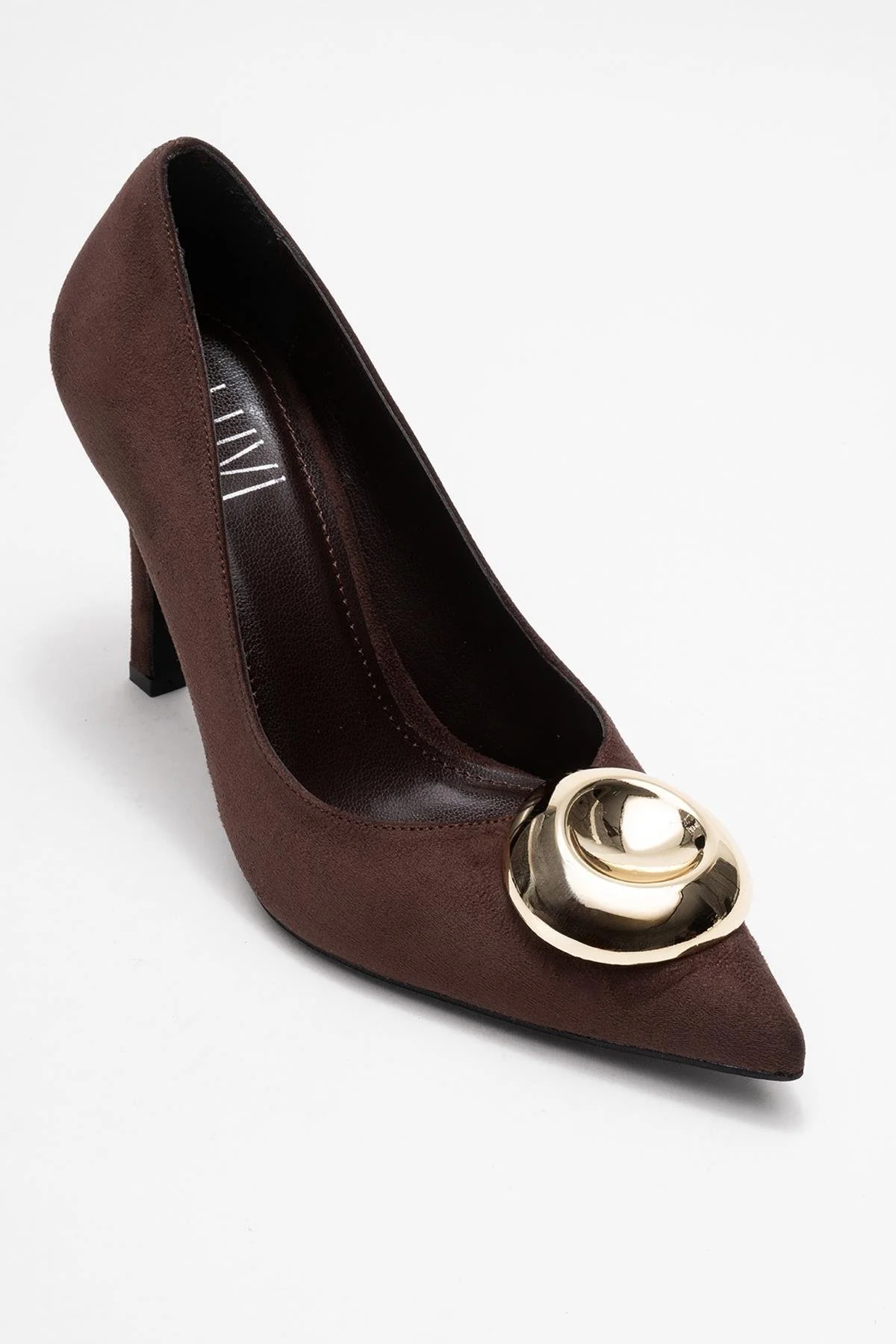Jordana - Brown Suede Gold Buckle Stiletto Heeled Shoe (Women) - Image 3