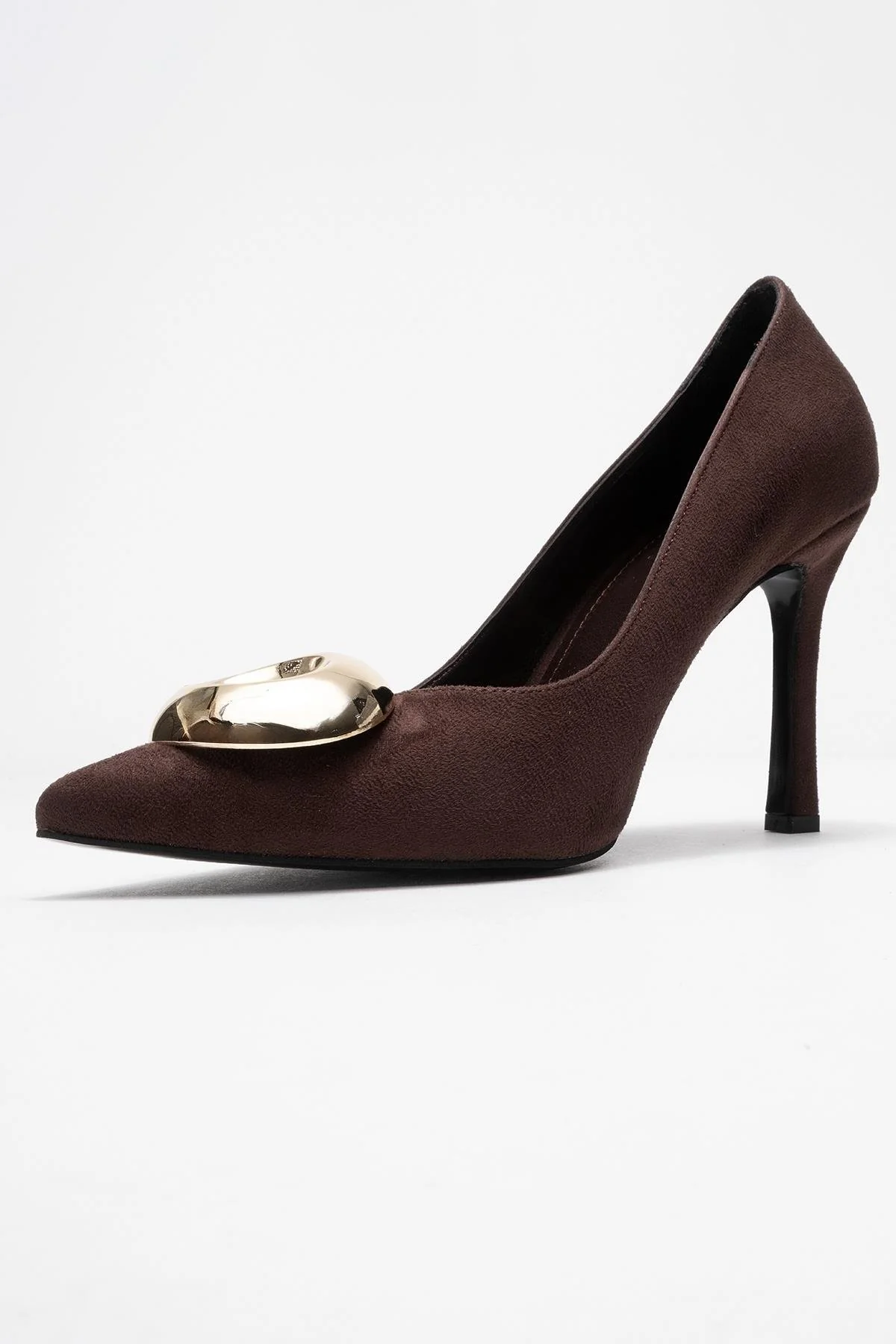 Jordana - Brown Suede Gold Buckle Stiletto Heeled Shoe (Women) - Image 4