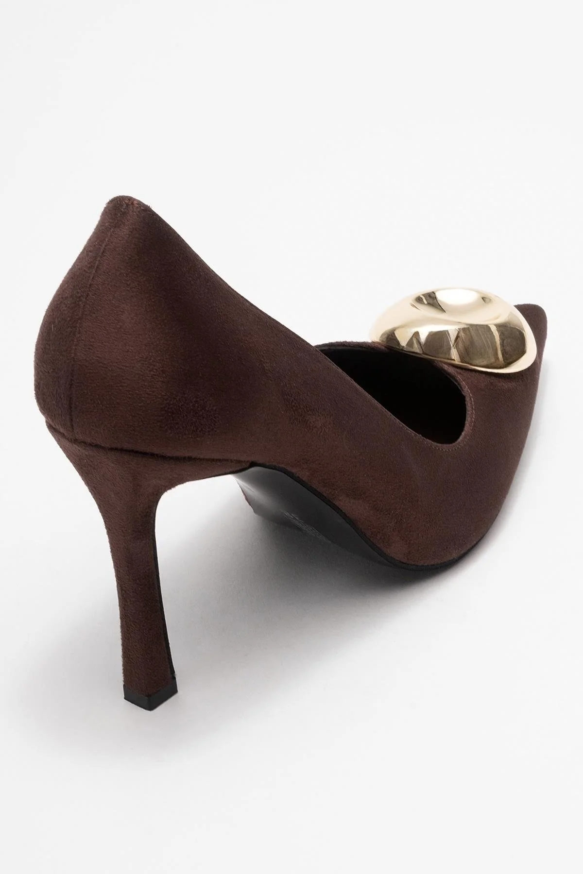 Jordana - Brown Suede Gold Buckle Stiletto Heeled Shoe (Women) - Image 5