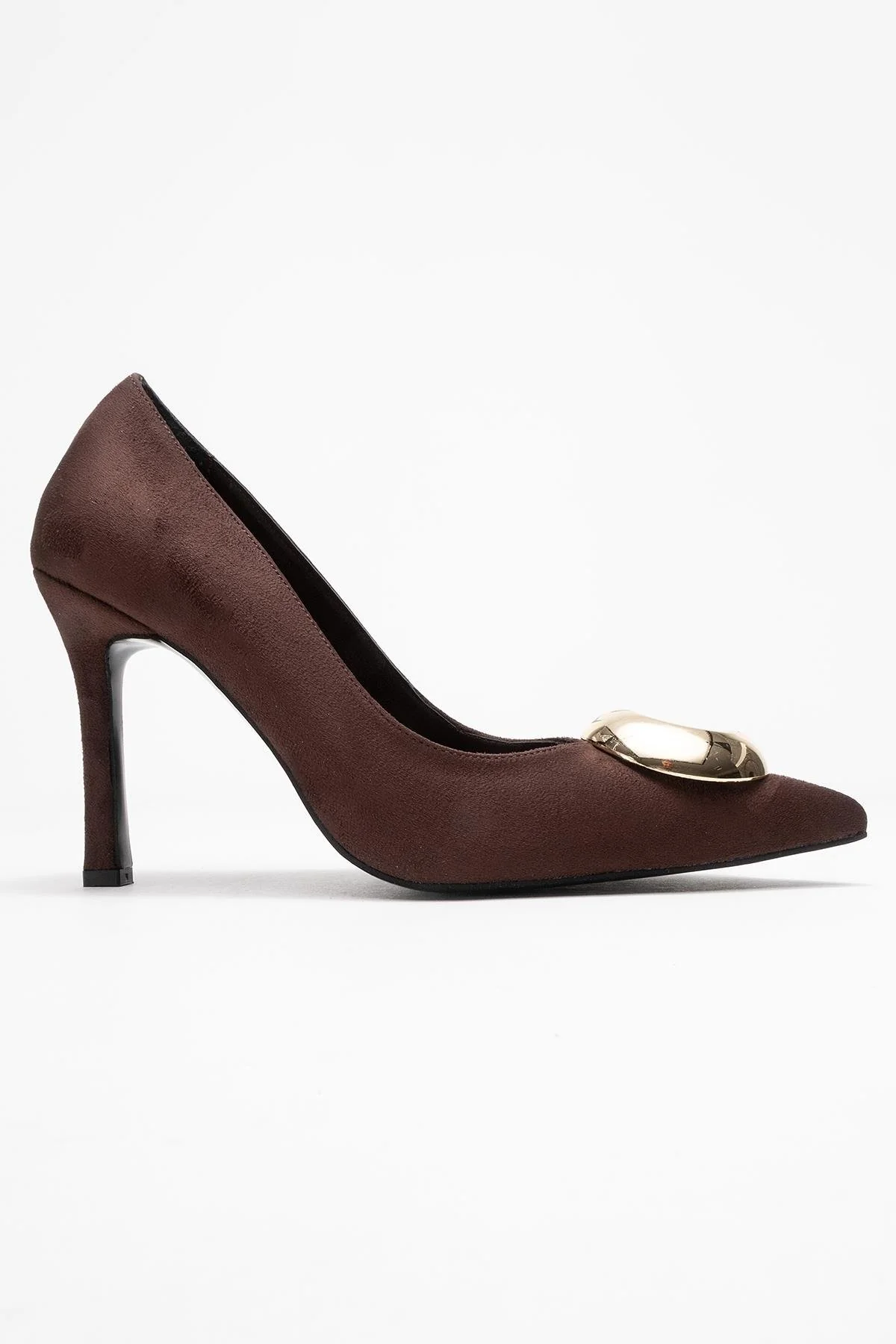 Jordana - Brown Suede Gold Buckle Stiletto Heeled Shoe (Women) - Image 6