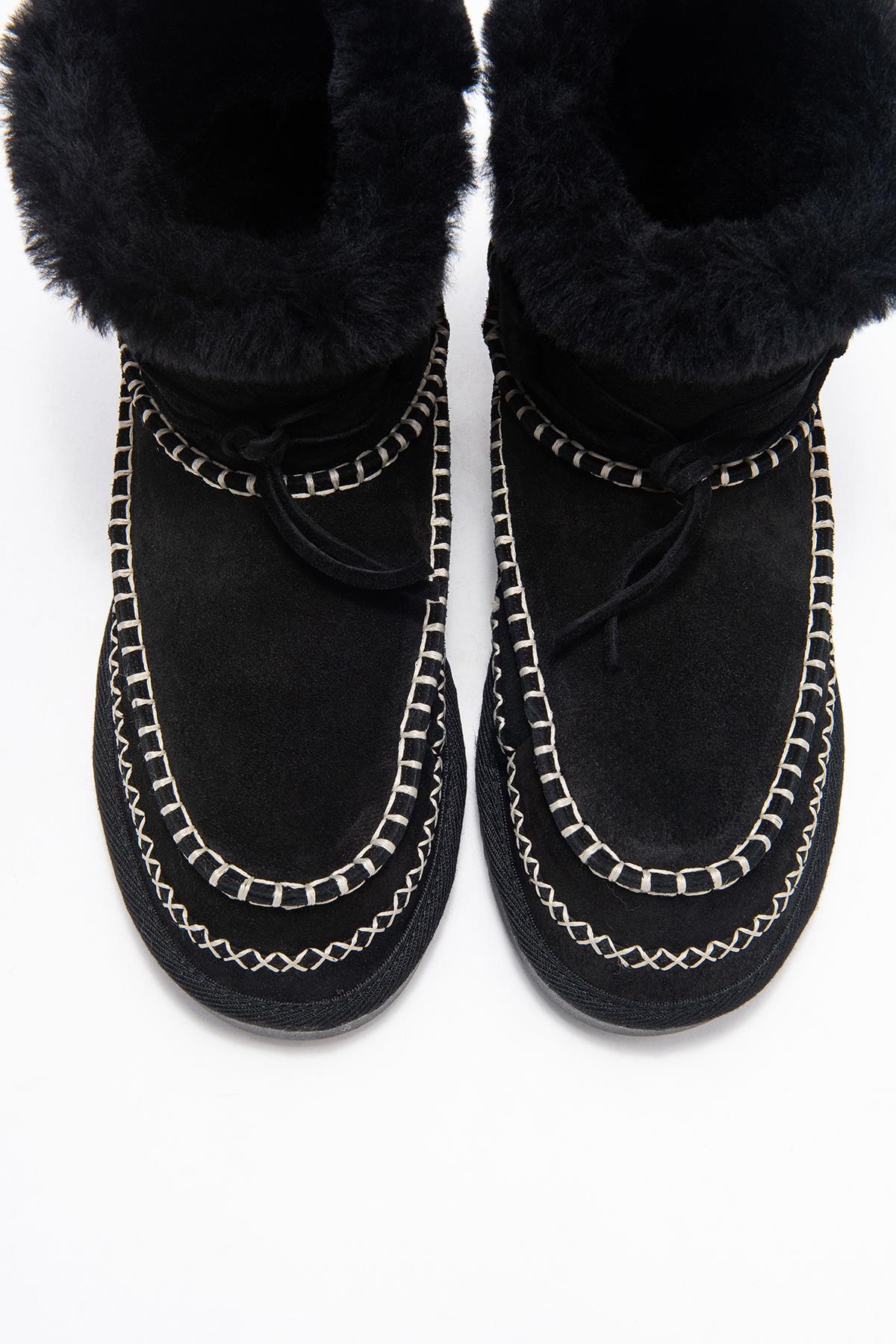 Jorel - Black Genuine Leather Fur-Lined Ankle Boot (Women) - Image 2