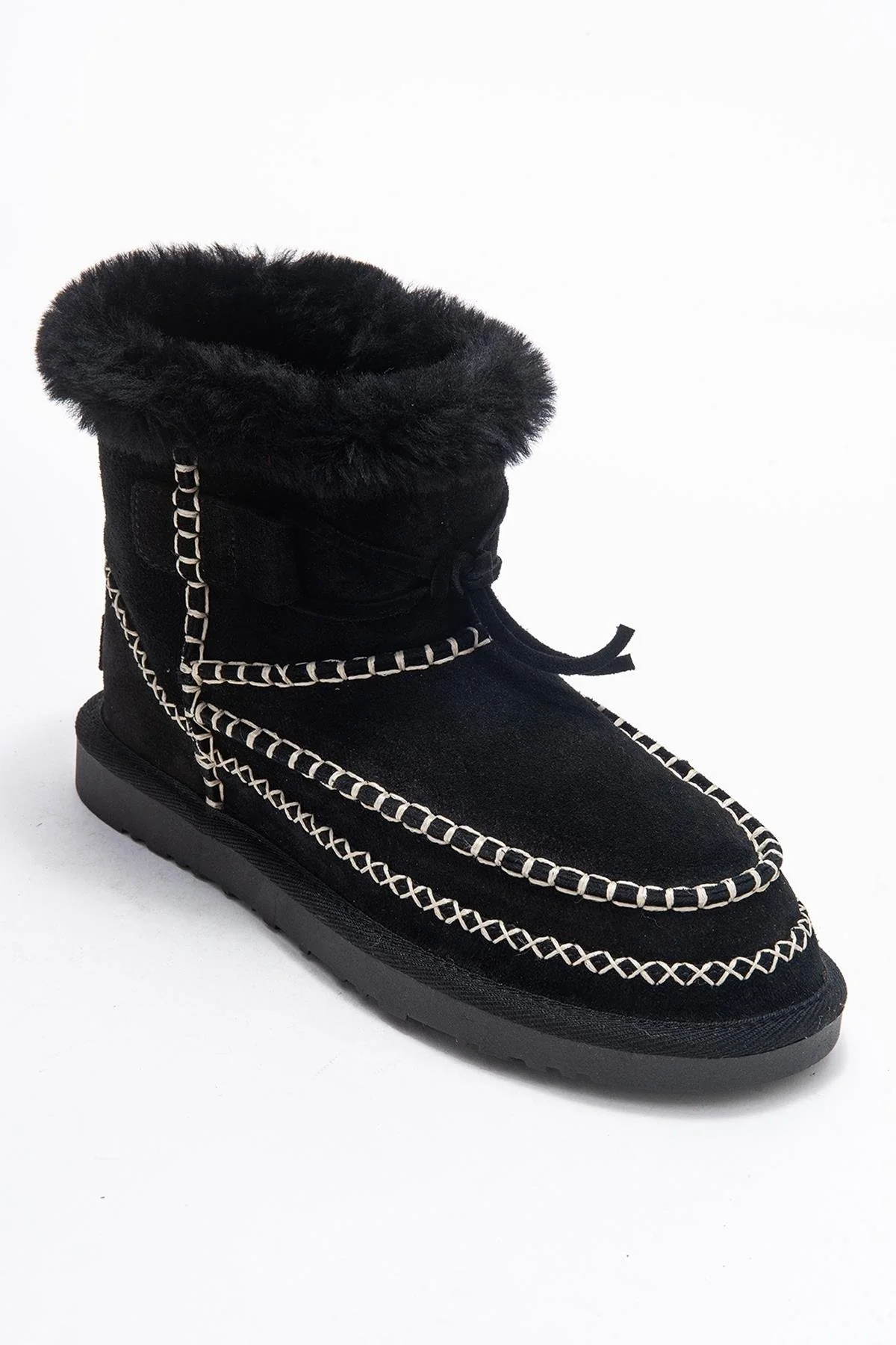 Jorel - Black Genuine Leather Fur-Lined Ankle Boot (Women) - Image 3