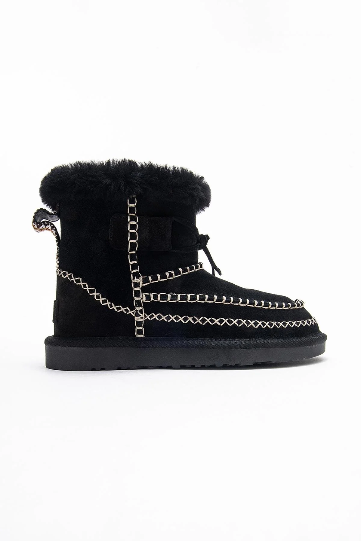 Jorel - Black Genuine Leather Fur-Lined Ankle Boot (Women) - Image 6