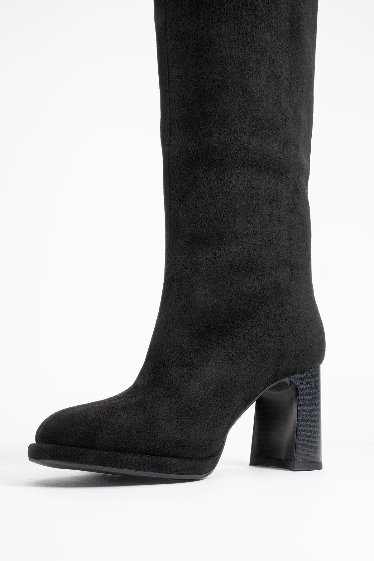 Josette - Black Block Heel Knee-High Boot (Women) - Image 4
